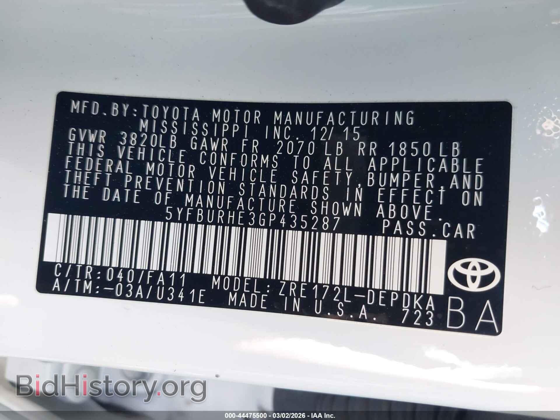 2016 TOYOTA COROLLA - VIN: 5YFBURHE3GP435287 - Фото 9