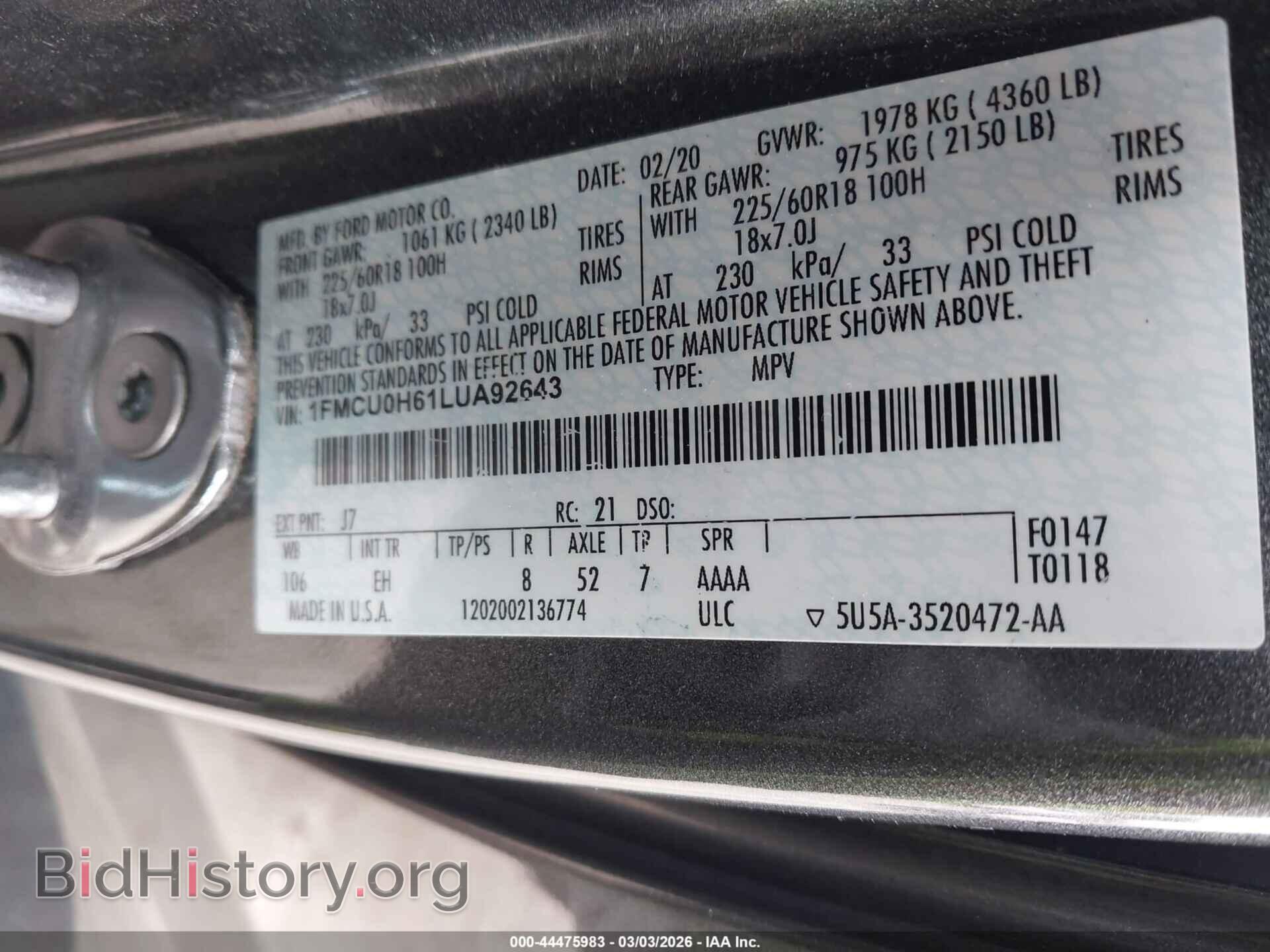 2020 FORD ESCAPE - VIN: 1FMCU0H61LUA92643 - Фото 9