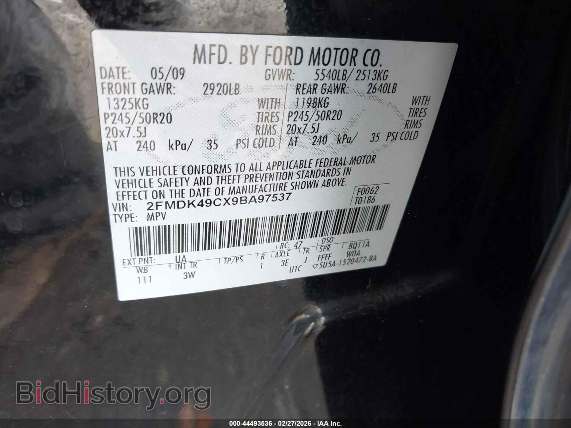 2009 FORD EDGE - VIN: 2FMDK49CX9BA97537 - Фото 9