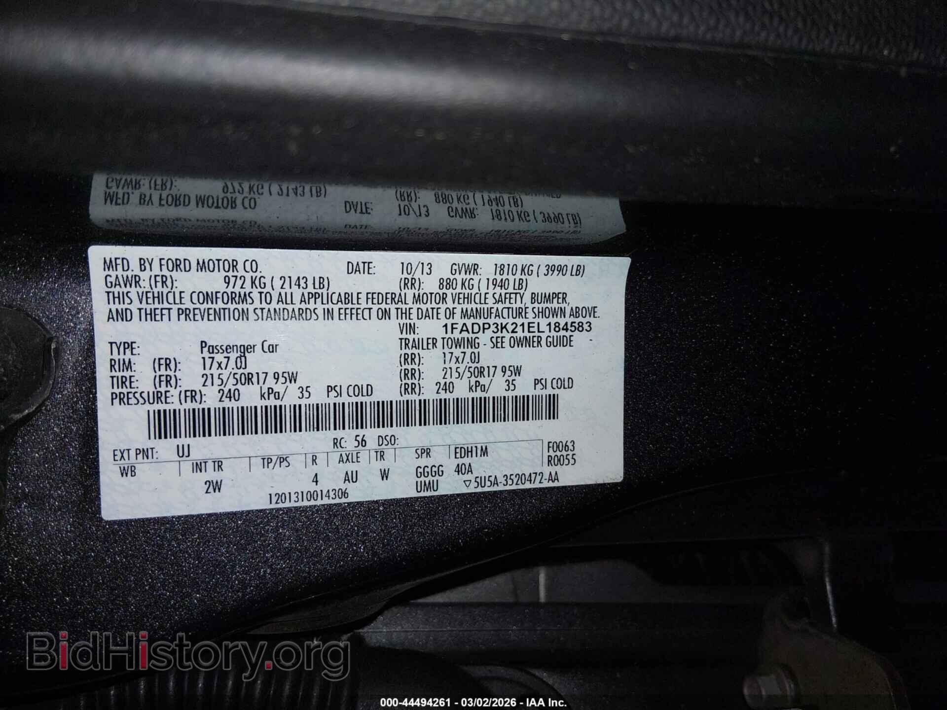 2014 FORD FOCUS - VIN: 1FADP3K21EL184583 - Фото 9