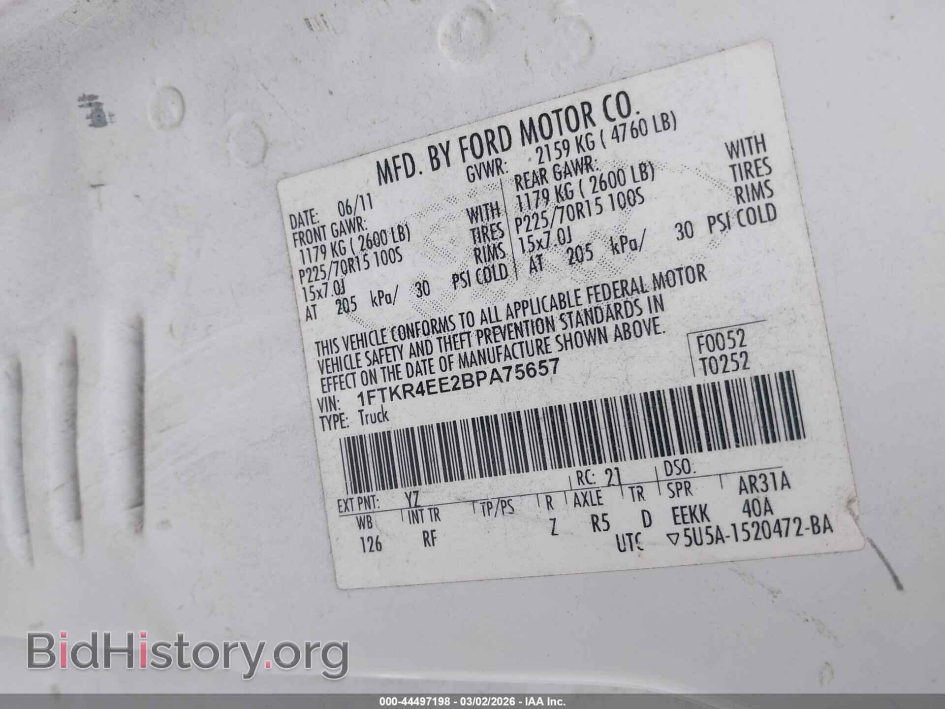 2011 FORD RANGER - VIN: 1FTKR4EE2BPA75657 - Фото 9