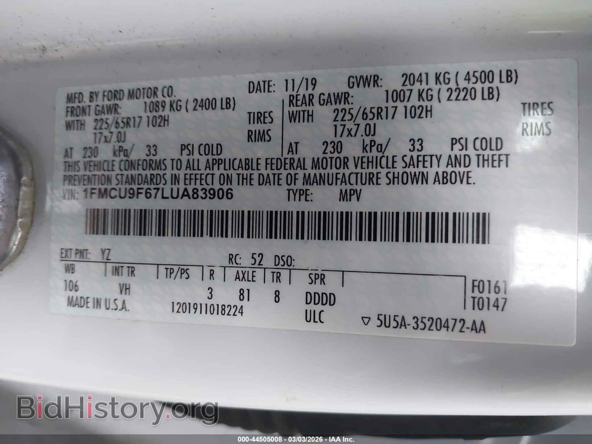2020 FORD ESCAPE - VIN: 1FMCU9F67LUA83906 - Photo 9