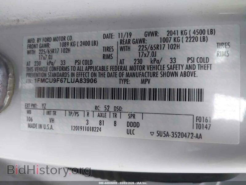 2020 Ford ESCAPE (VIN 1FMCU9F67LUA83906) — фото 9 из 16