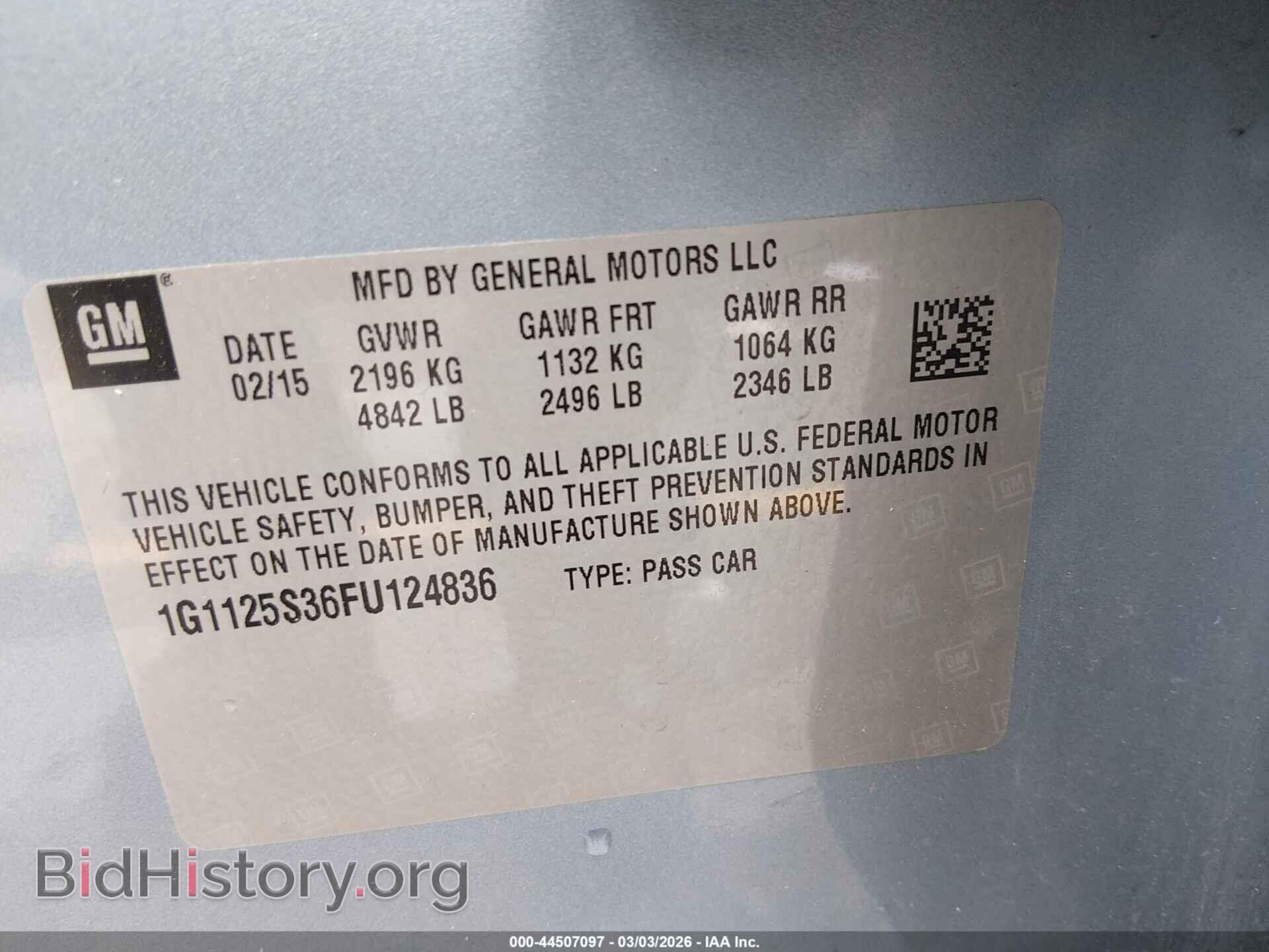2015 CHEVROLET IMPALA - VIN: 1G1125S36FU124836 - Фото 9