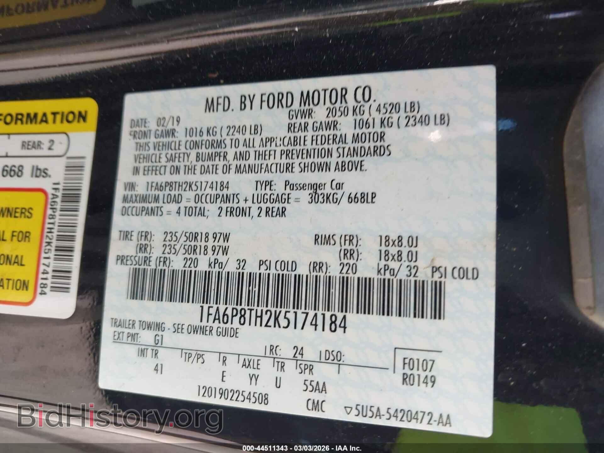2019 FORD MUSTANG - VIN: 1FA6P8TH2K5174184 - Фото 9