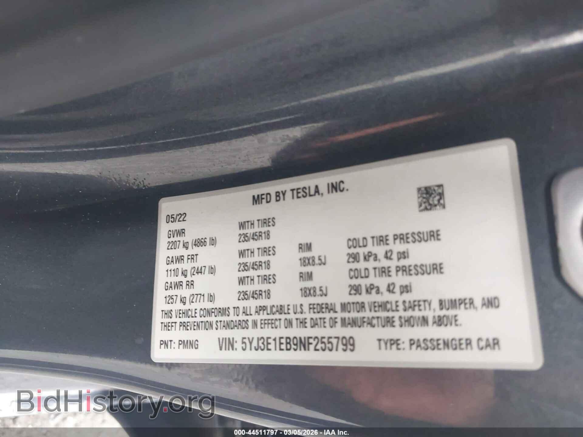 2022 TESLA MODEL 3 - VIN: 5YJ3E1EB9NF255799 - Фото 9