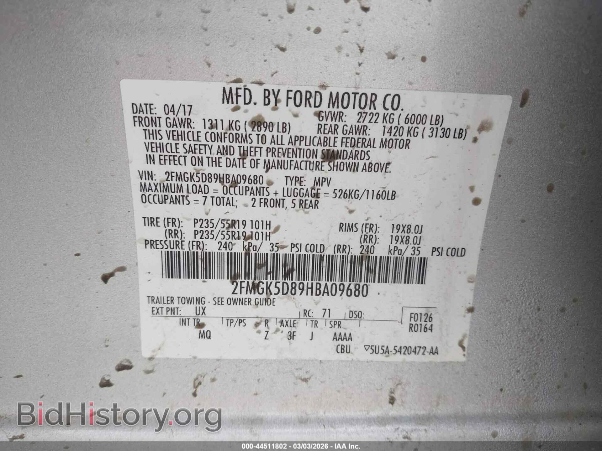 2017 FORD FLEX - VIN: 2FMGK5D89HBA09680 - Photo 9