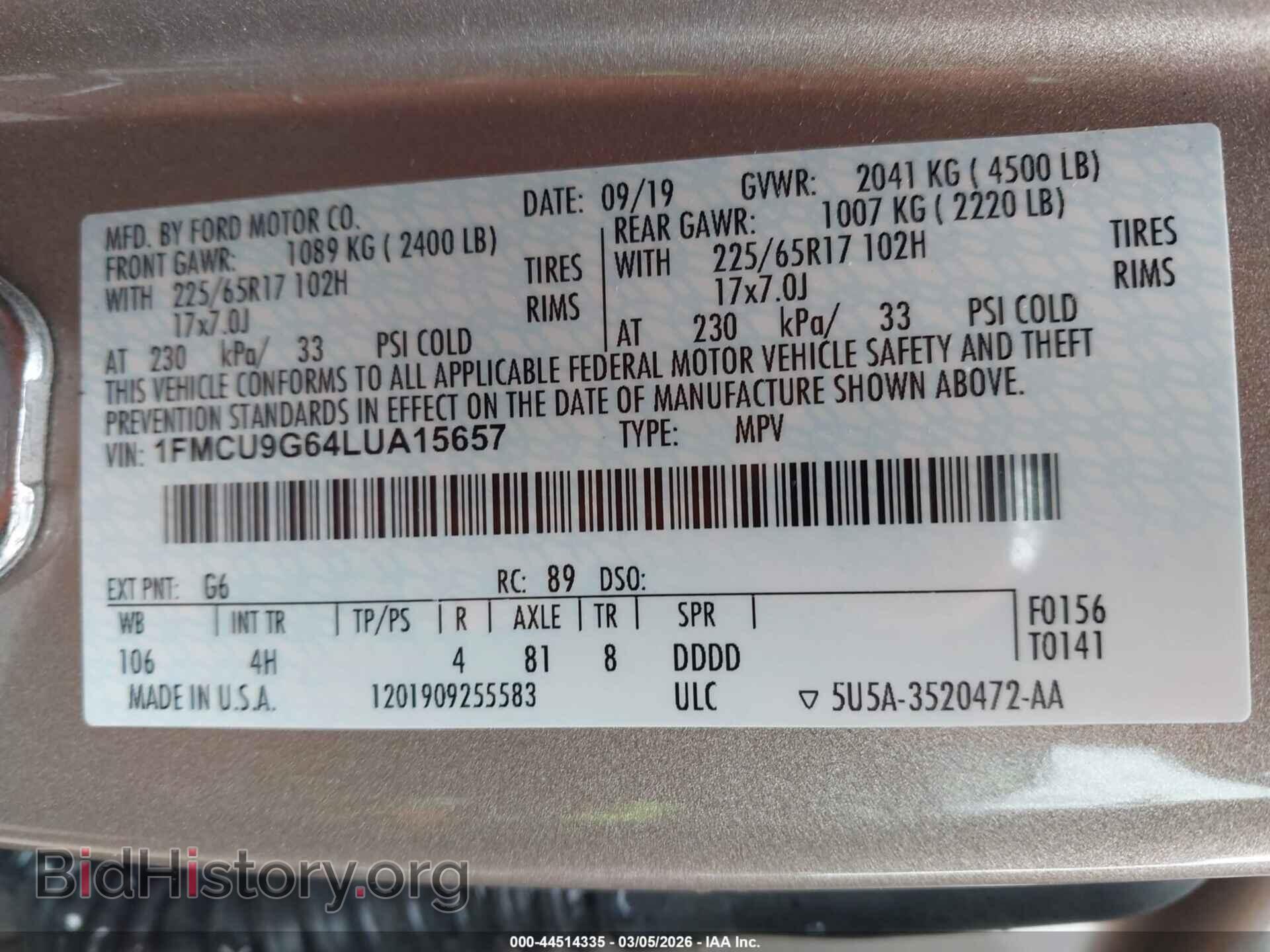 2020 FORD ESCAPE - VIN: 1FMCU9G64LUA15657 - Photo 9