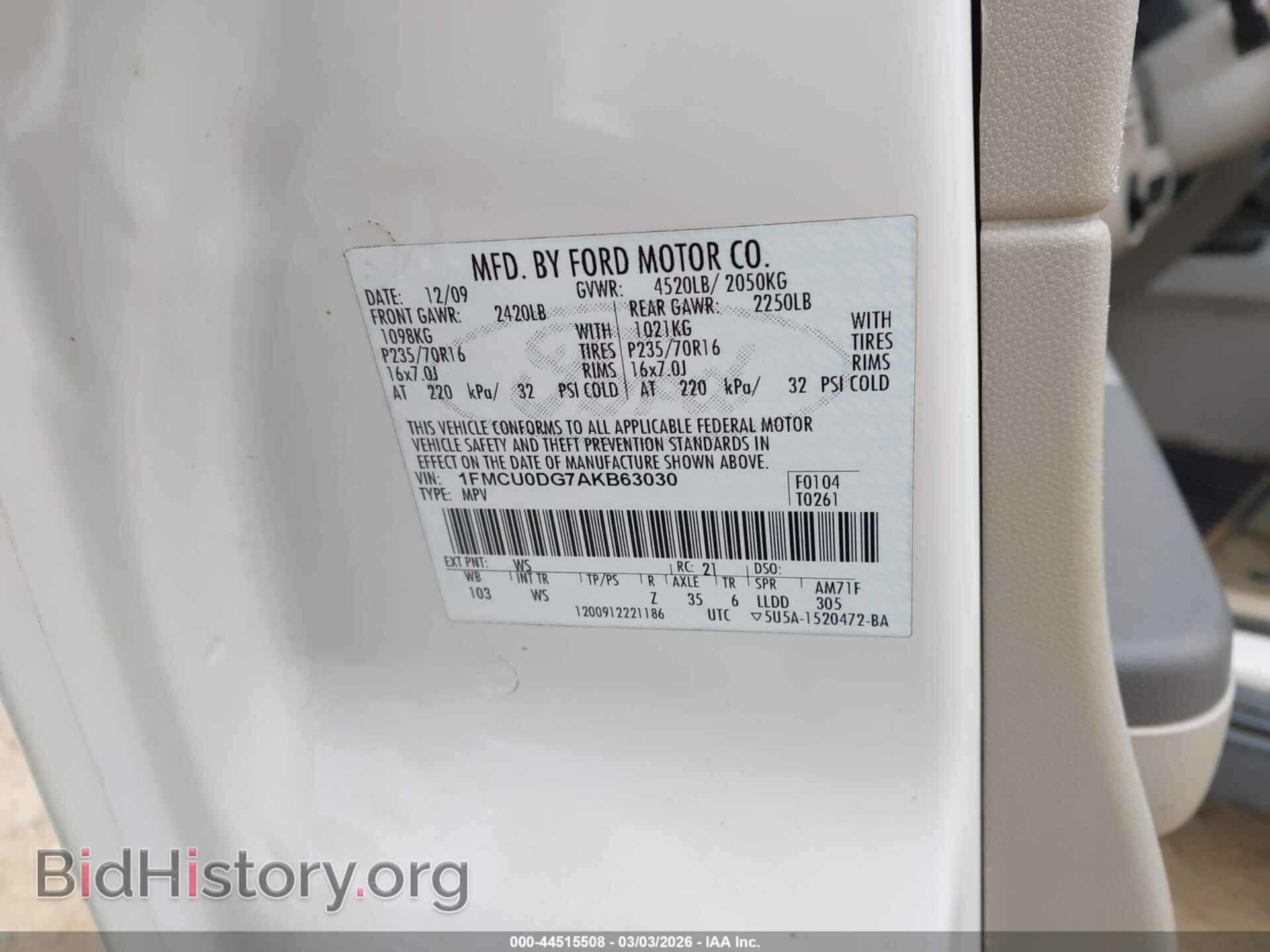 2010 FORD ESCAPE - VIN: 1FMCU0DG7AKB63030 - Фото 8