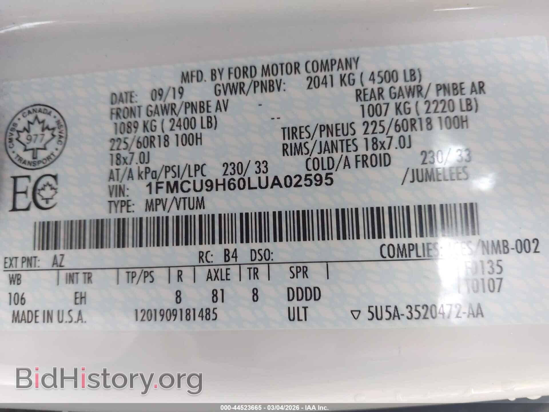 2020 FORD ESCAPE - VIN: 1FMCU9H60LUA02595 - Photo 9