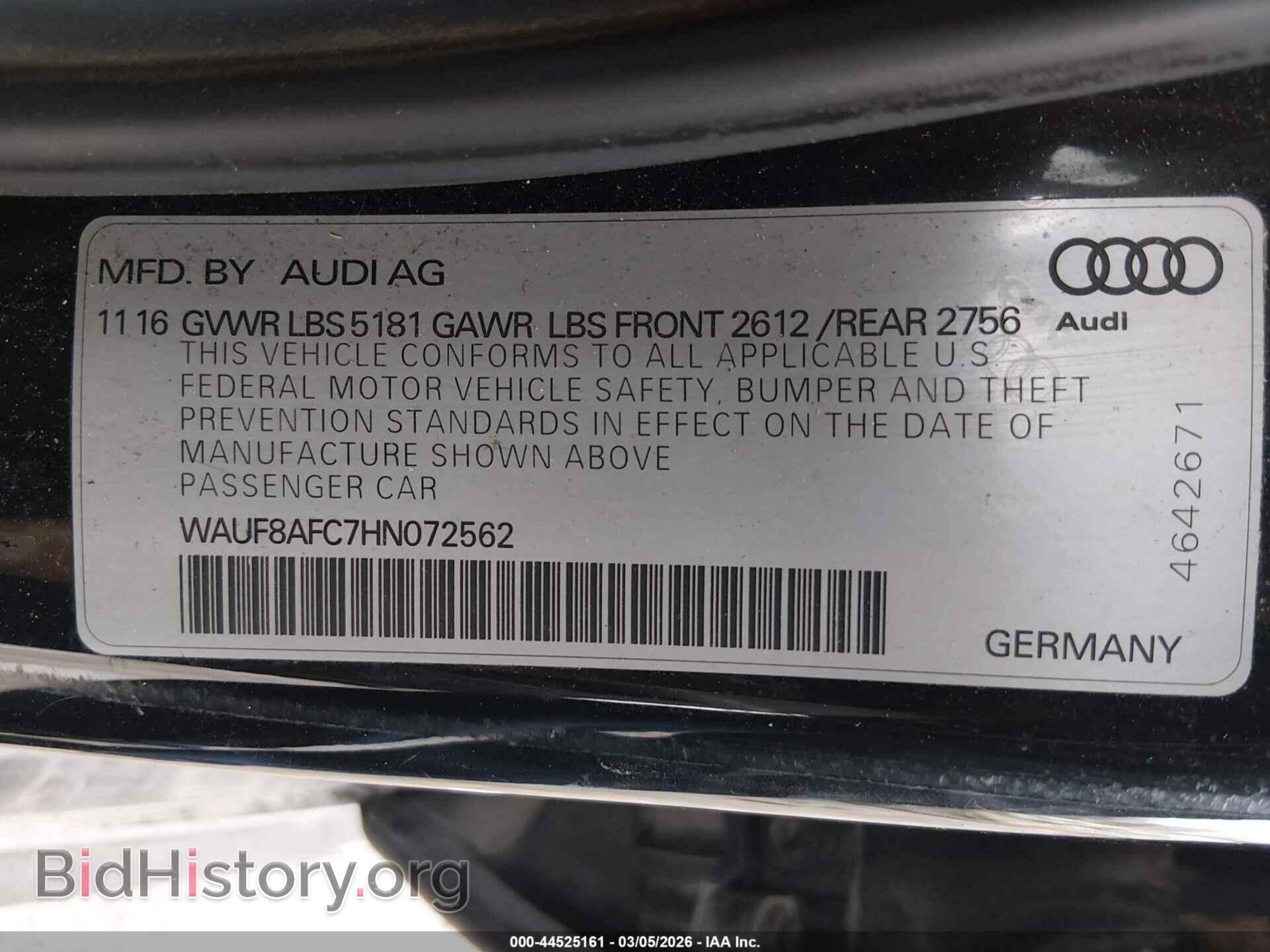 2017 AUDI A6 - VIN: WAUF8AFC7HN072562 - Фото 9