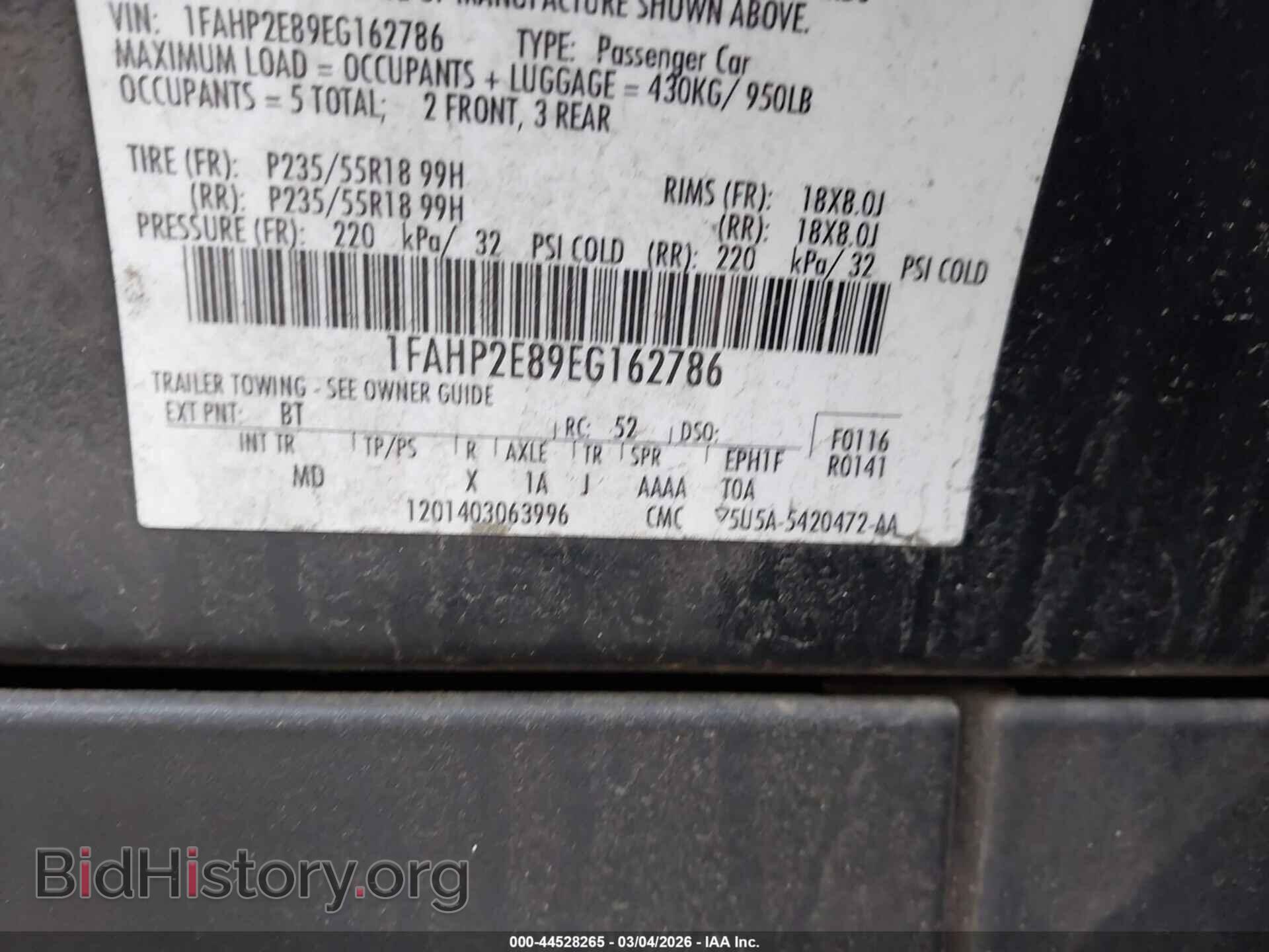 2014 FORD TAURUS - VIN: 1FAHP2E89EG162786 - Фото 9