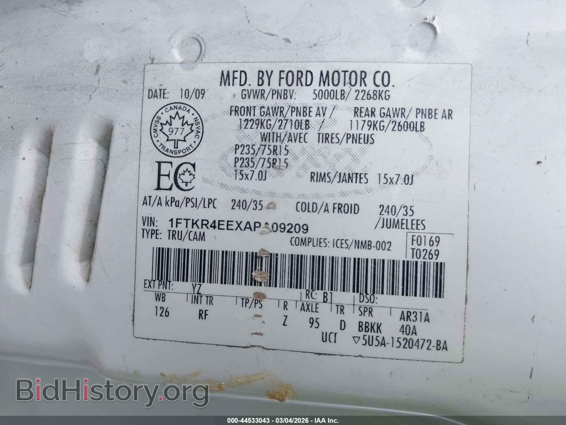 2010 FORD RANGER - VIN: 1FTKR4EEXAPA09209 - Фото 9