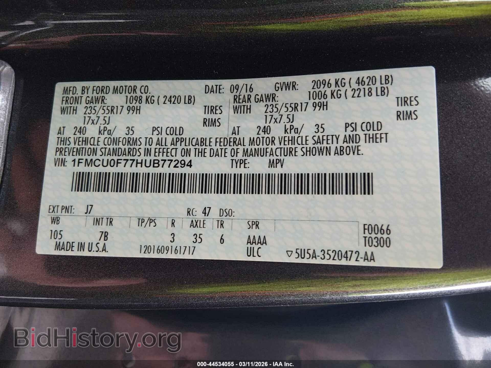 2017 FORD ESCAPE - VIN: 1FMCU0F77HUB77294 - Фото 9