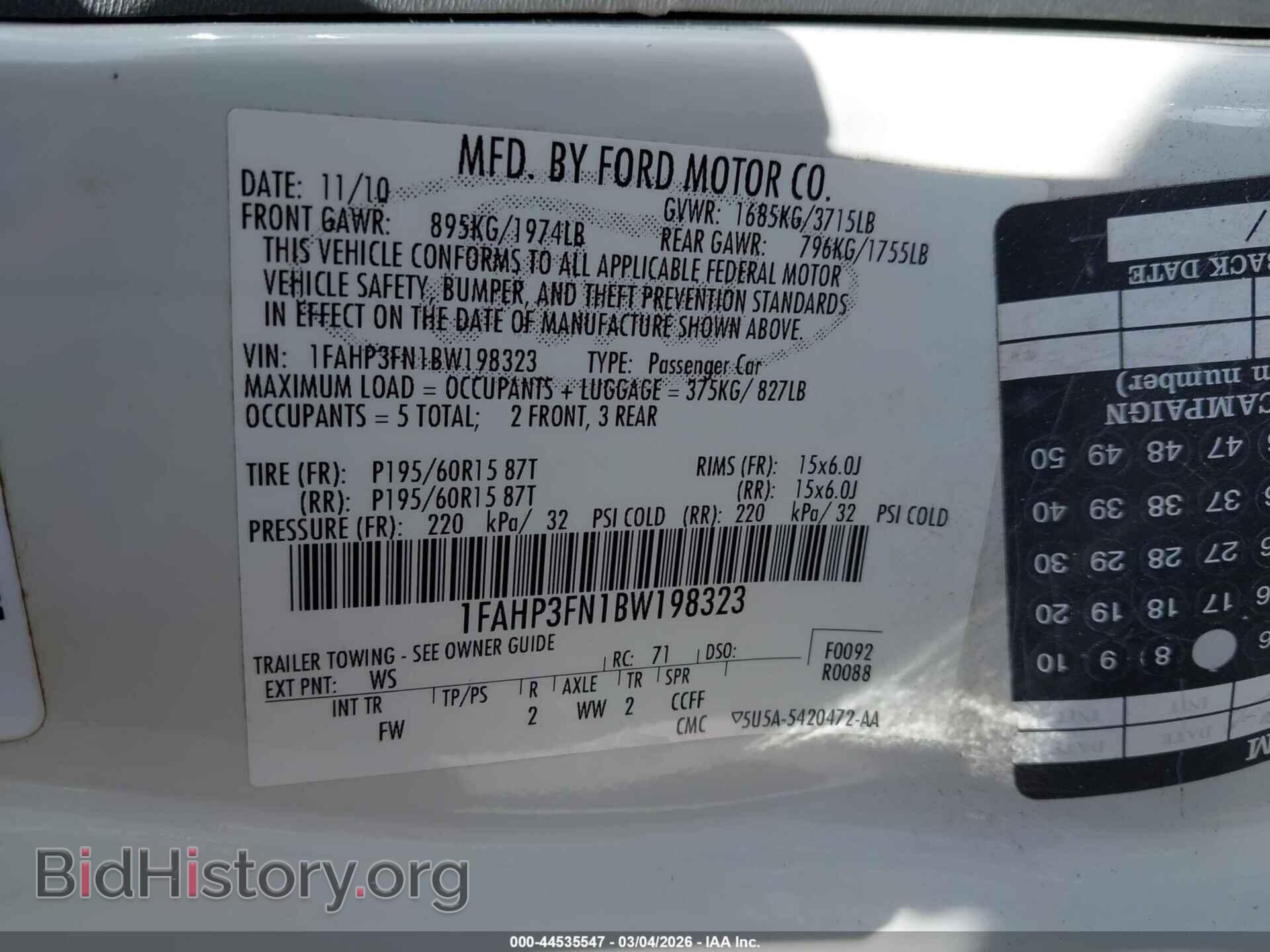 2011 FORD FOCUS - VIN: 1FAHP3FN1BW198323 - Фото 9