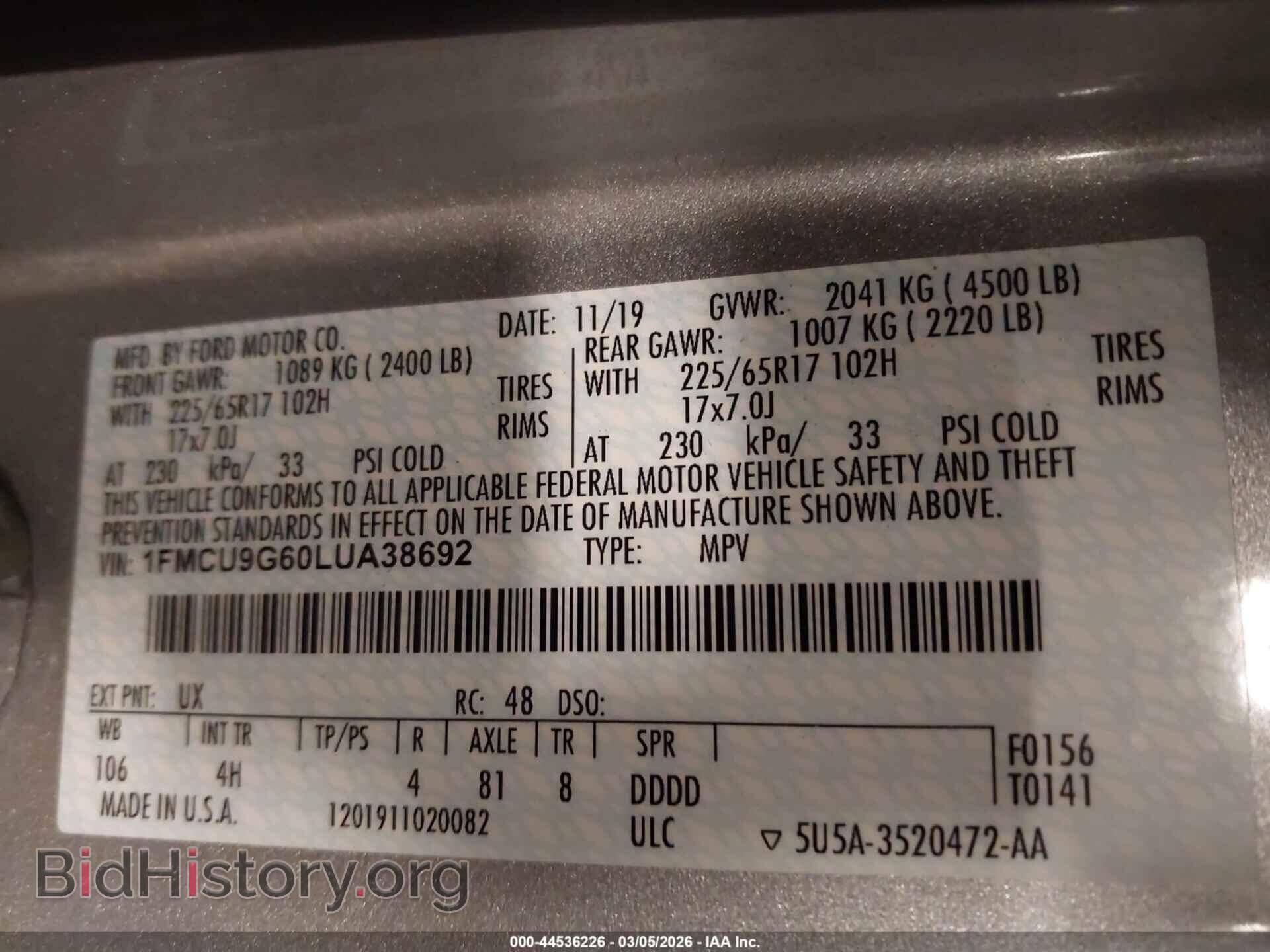 2020 FORD ESCAPE - VIN: 1FMCU9G60LUA38692 - Photo 9