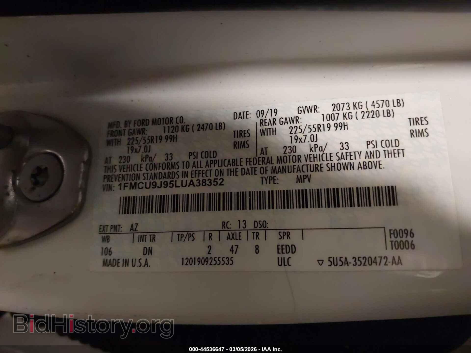 2020 FORD ESCAPE - VIN: 1FMCU9J95LUA38352 - Photo 9