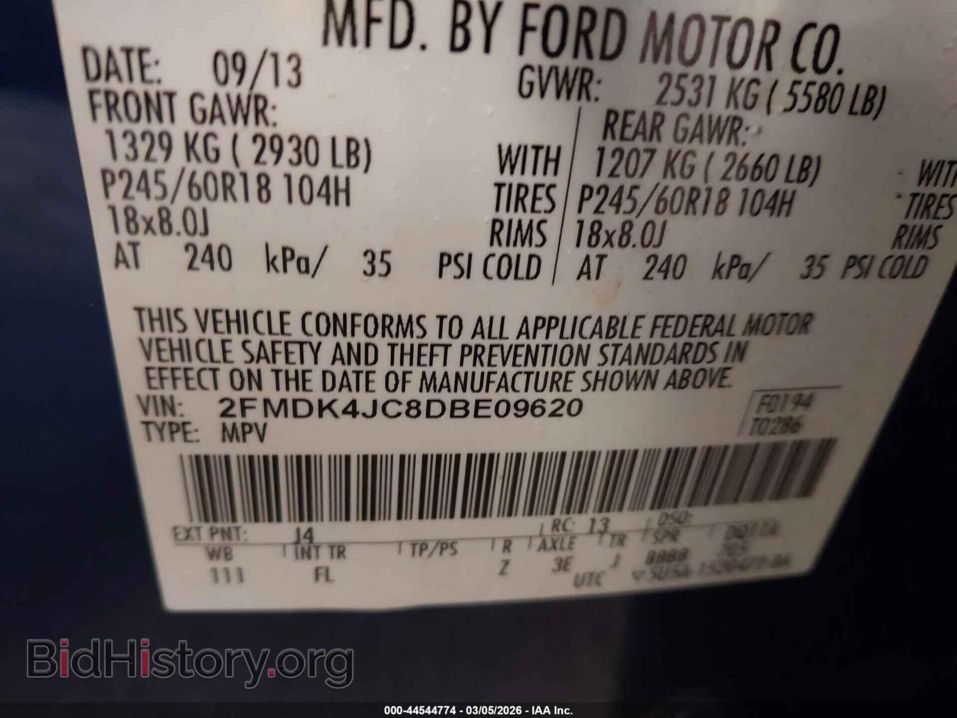 2013 FORD EDGE - VIN: 2FMDK4JC8DBE09620 - Photo 9