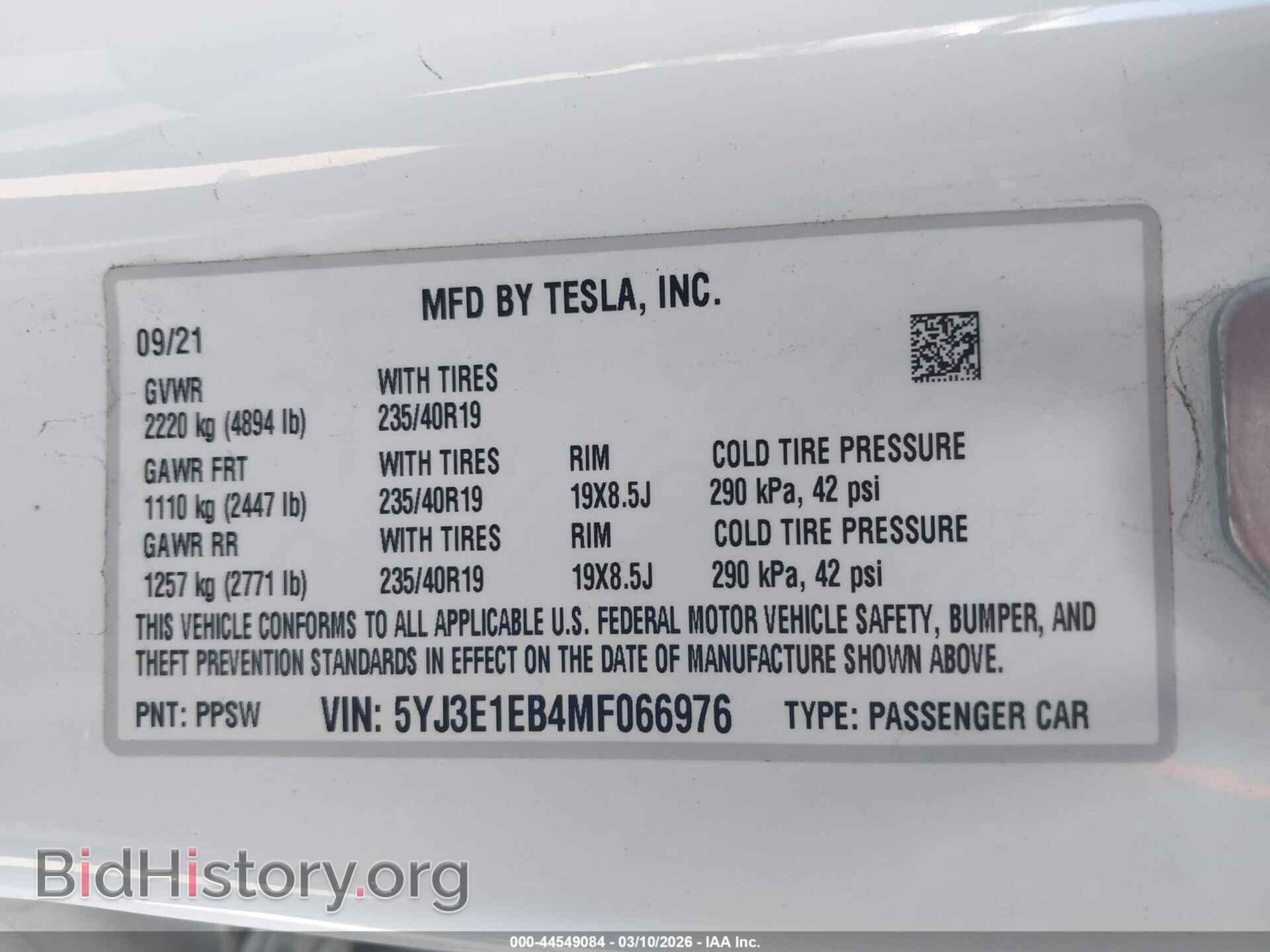 2021 TESLA MODEL 3 - VIN: 5YJ3E1EB4MF066976 - Фото 9