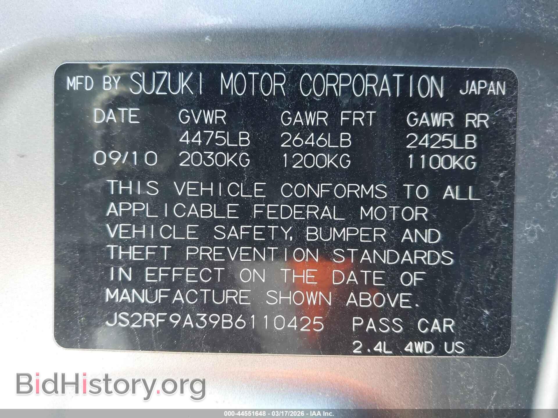 2011 SUZUKI KIZASHI - VIN: JS2RF9A39B6110425 - Photo 9