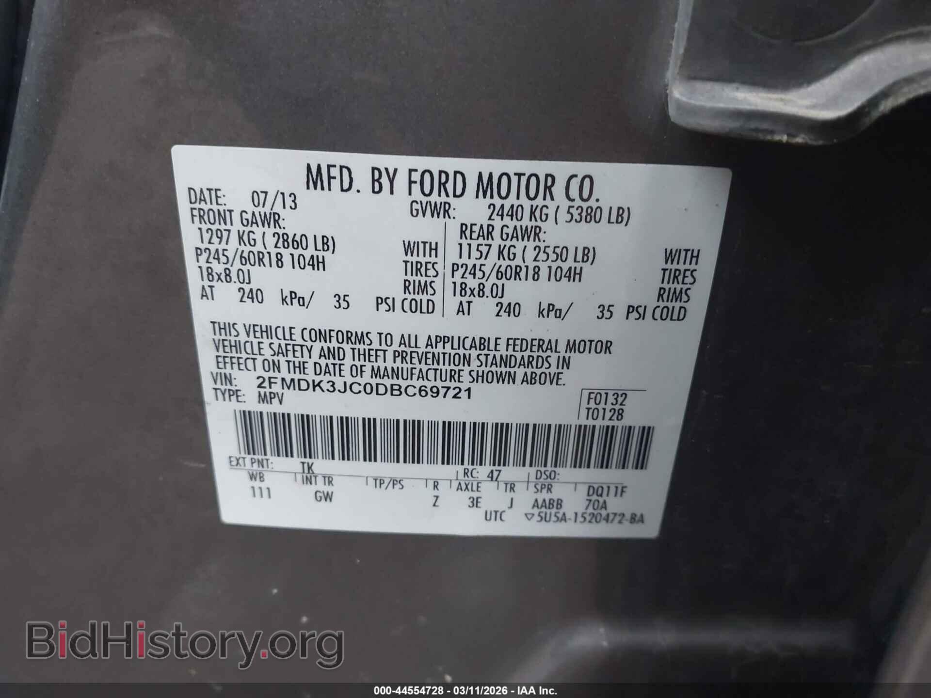 2013 FORD EDGE - VIN: 2FMDK3JC0DBC69721 - Фото 9