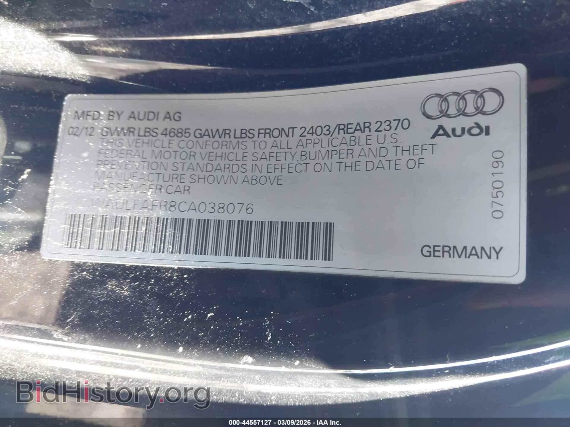 2012 AUDI A5 - VIN: WAULFAFR8CA038076 - Фото 9