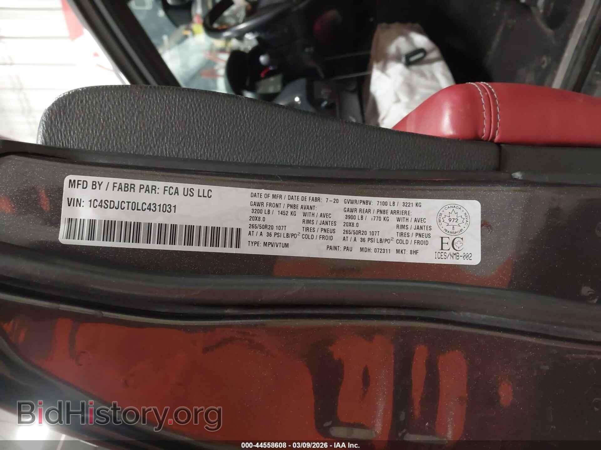 2020 DODGE DURANGO - VIN: 1C4SDJCT0LC431031 - Фото 9