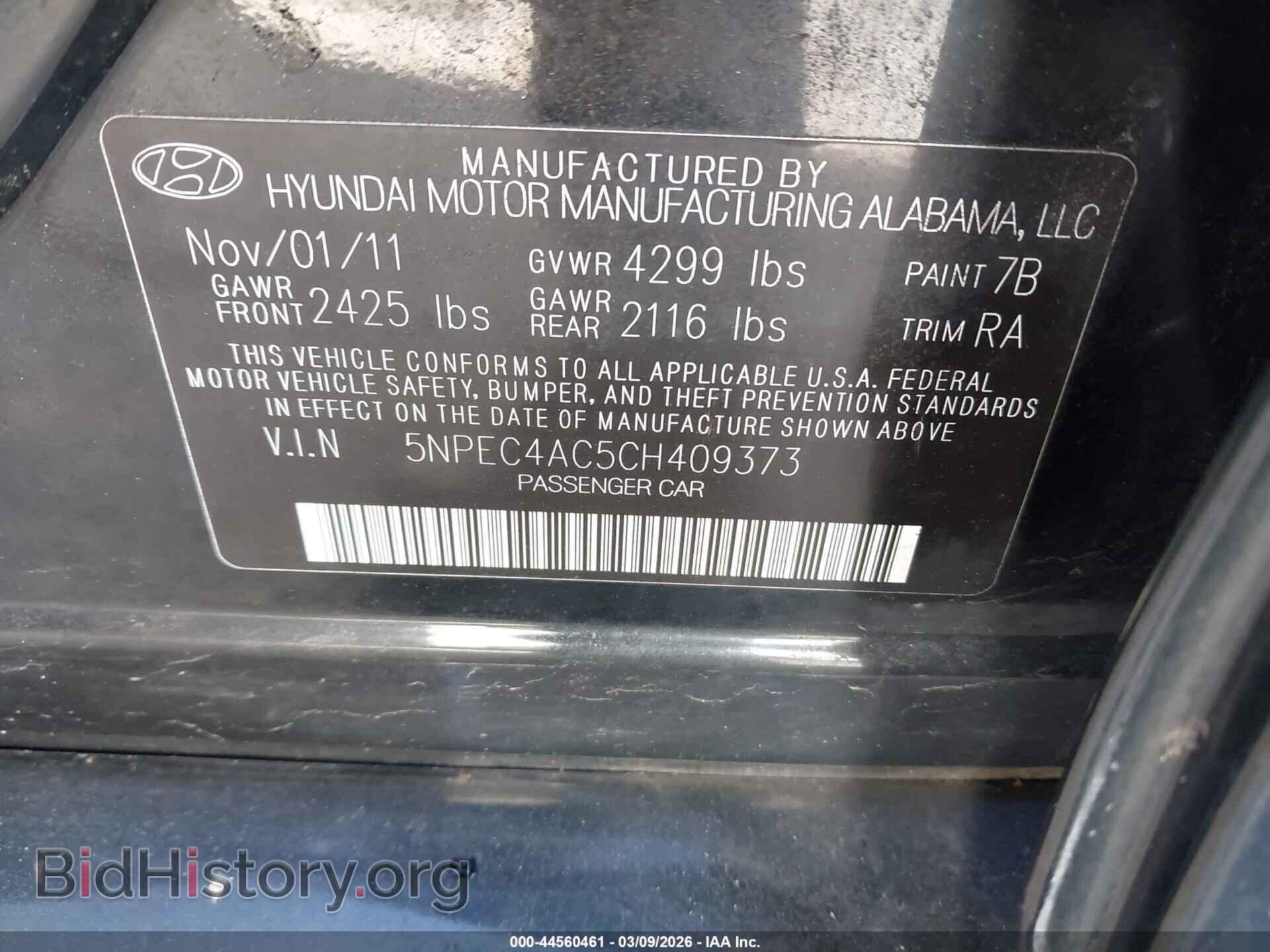 2012 HYUNDAI SONATA - VIN: 5NPEC4AC5CH409373 - Фото 9