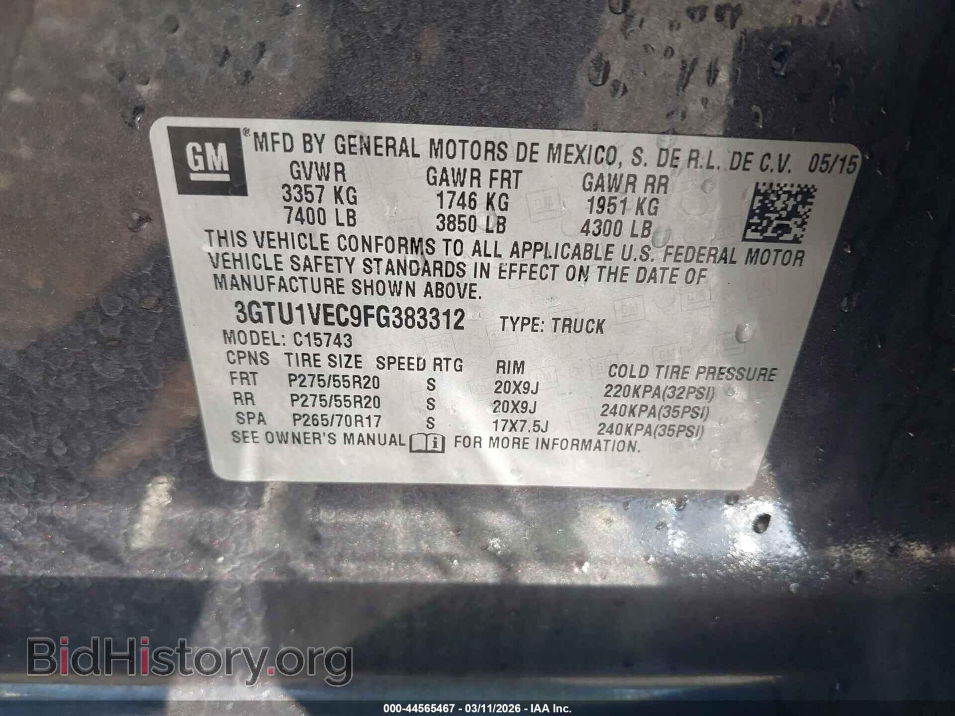 2015 GMC SIERRA 1500 - VIN: 3GTU1VEC9FG383312 - Photo 9