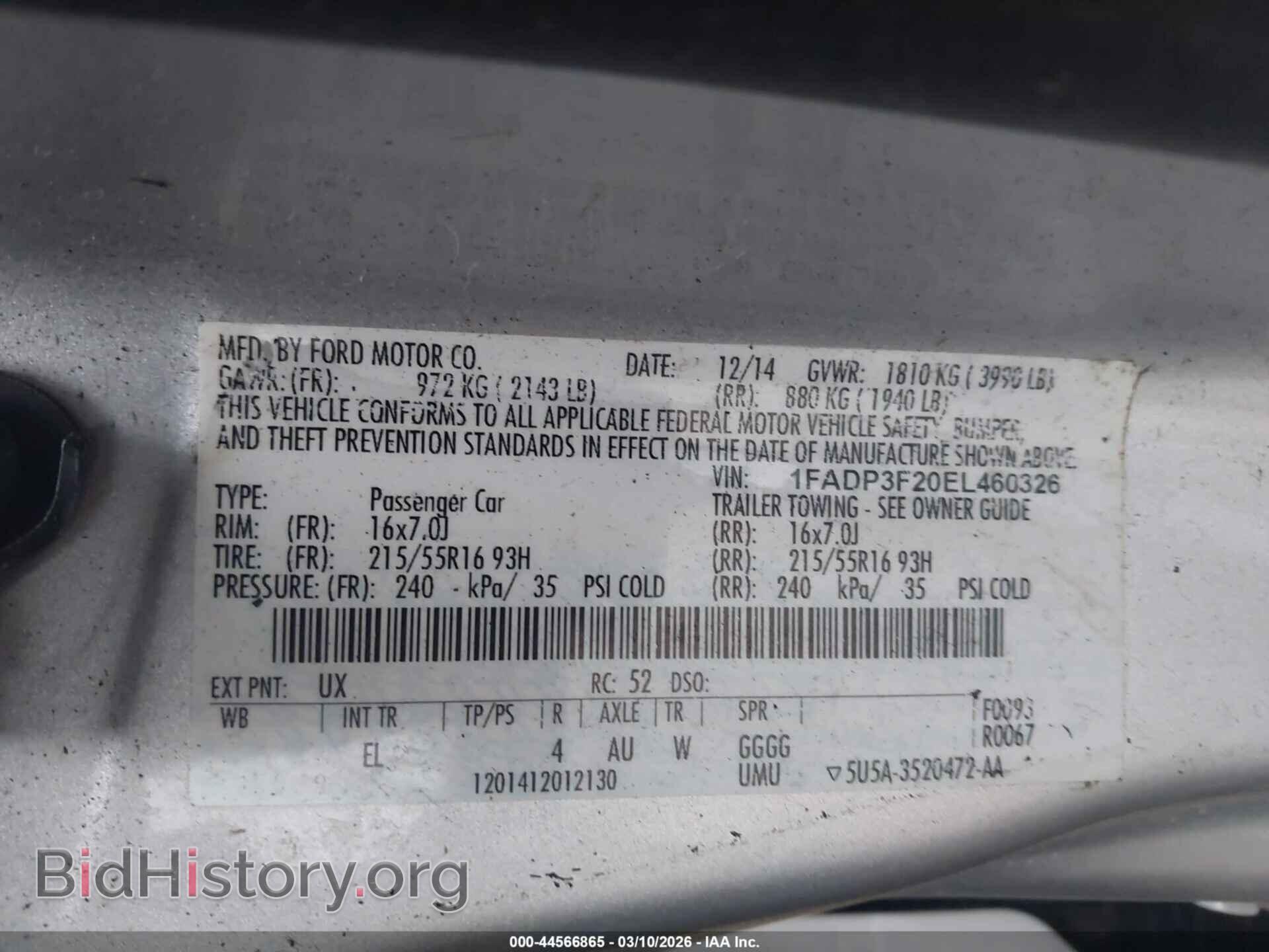 2014 FORD FOCUS - VIN: 1FADP3F20EL460326 - Фото 9