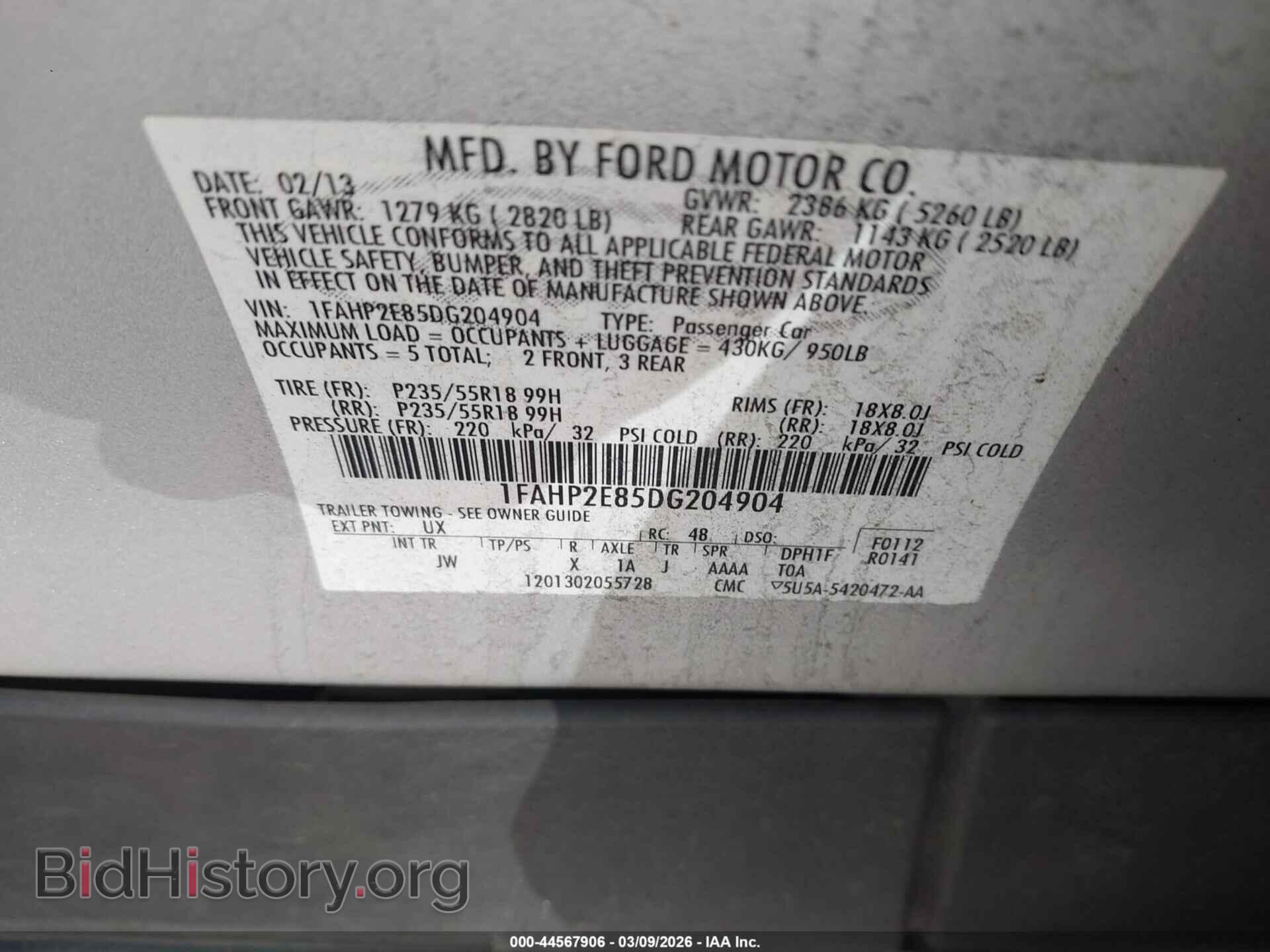 2013 FORD TAURUS - VIN: 1FAHP2E85DG204904 - Фото 9