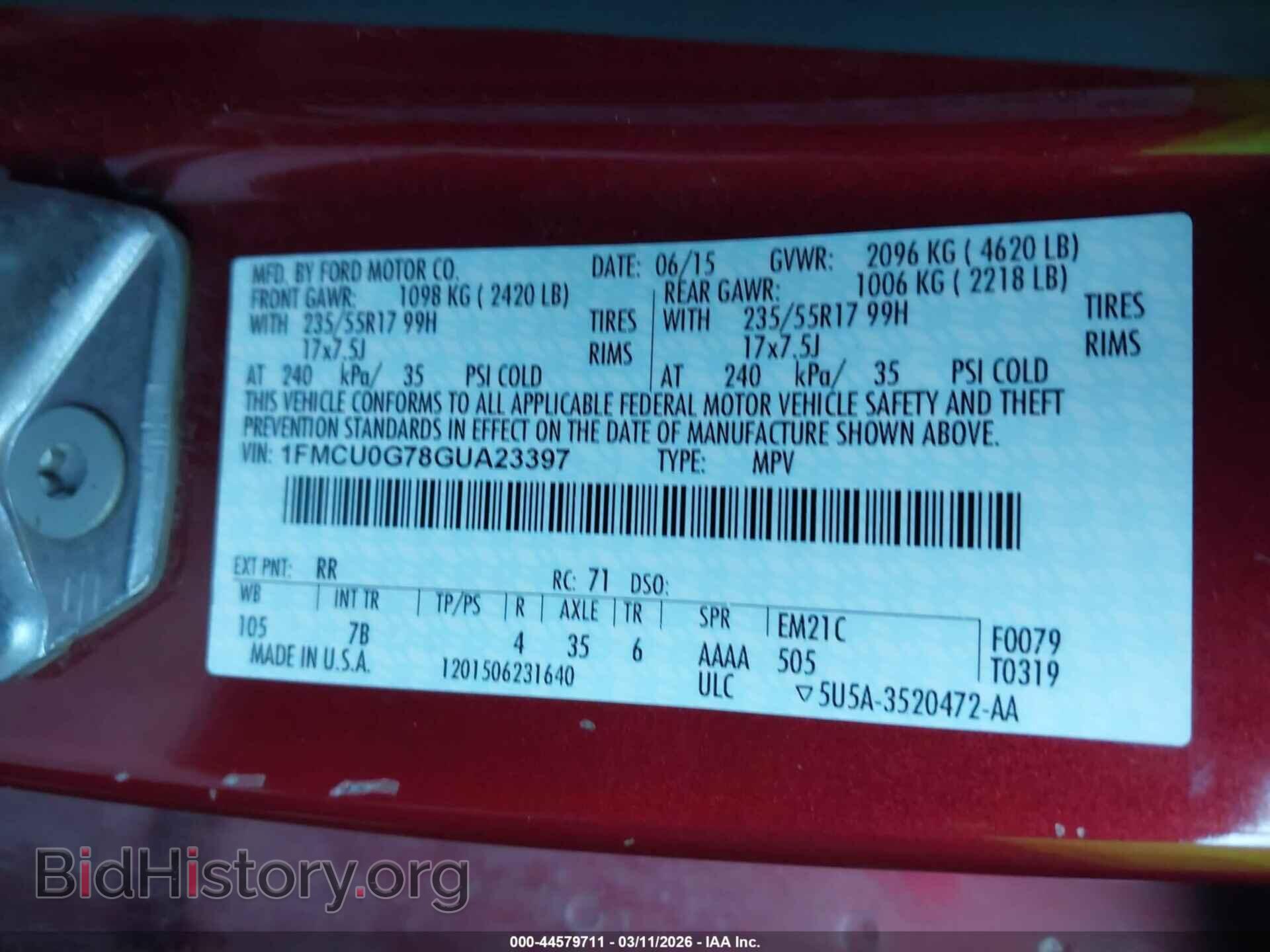 2016 FORD ESCAPE - VIN: 1FMCU0G78GUA23397 - Фото 9