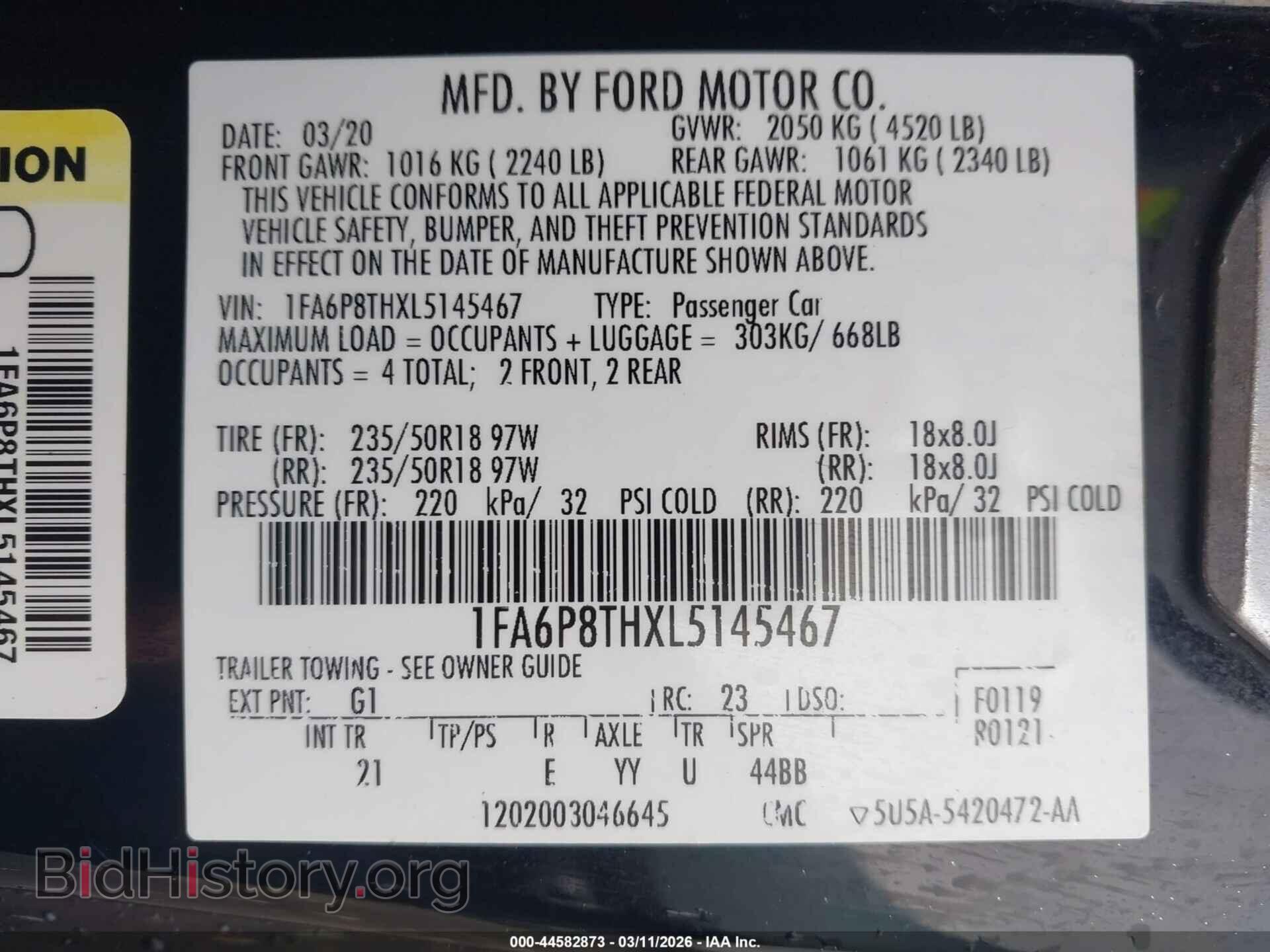 2020 FORD MUSTANG - VIN: 1FA6P8THXL5145467 - Фото 9