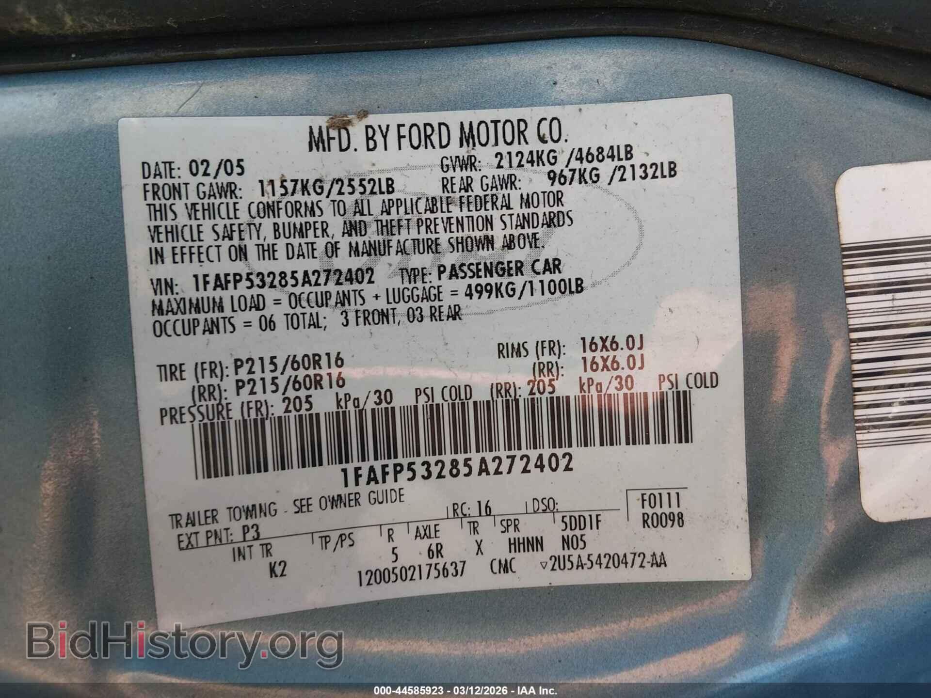 2005 FORD TAURUS - VIN: 1FAFP53285A272402 - Фото 9