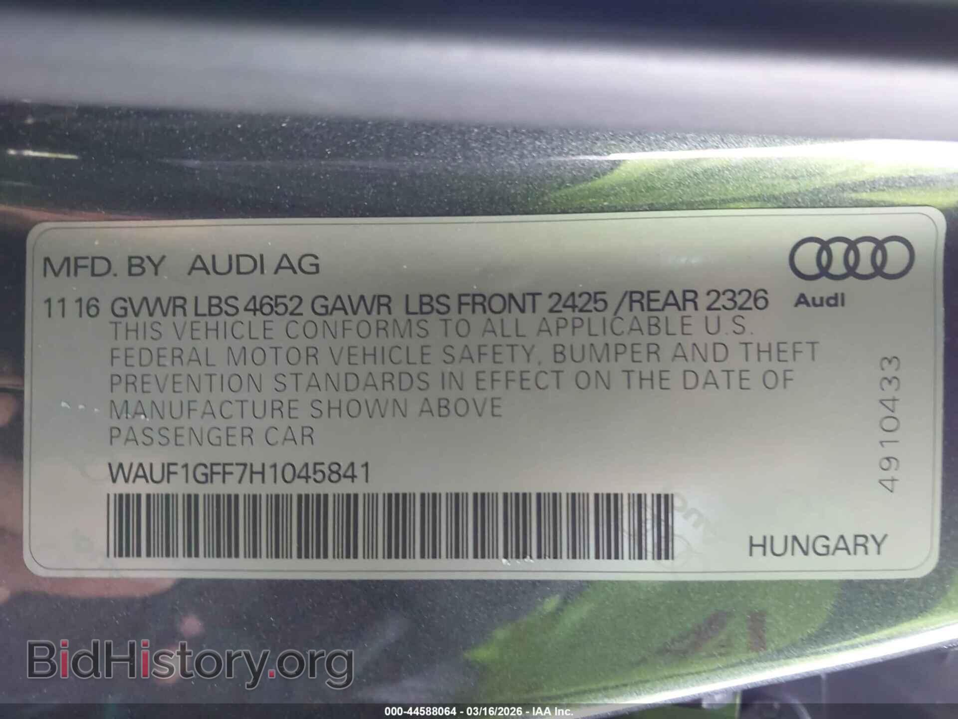 2017 AUDI S3 - VIN: WAUF1GFF7H1045841 - Фото 9