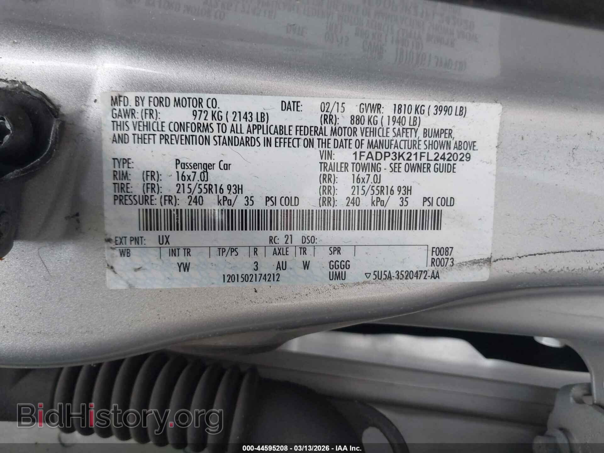 2015 FORD FOCUS - VIN: 1FADP3K21FL242029 - Фото 9
