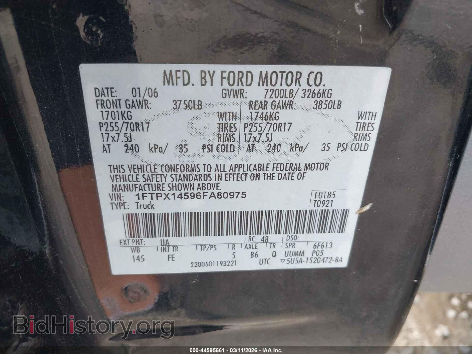 2006 FORD F-150 - VIN: 1FTPX14596FA80975 - Фото 9