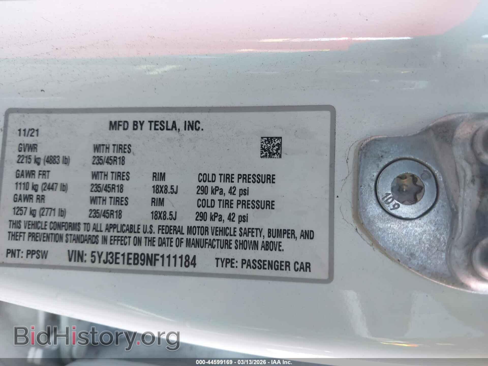 2022 TESLA MODEL 3 - VIN: 5YJ3E1EB9NF111184 - Фото 9