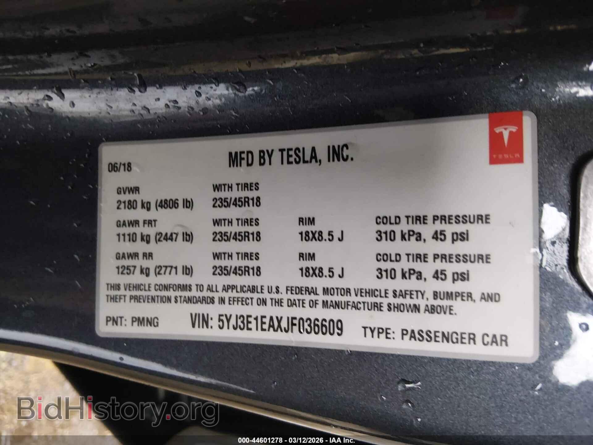 2018 TESLA MODEL 3 - VIN: 5YJ3E1EAXJF036609 - Photo 9