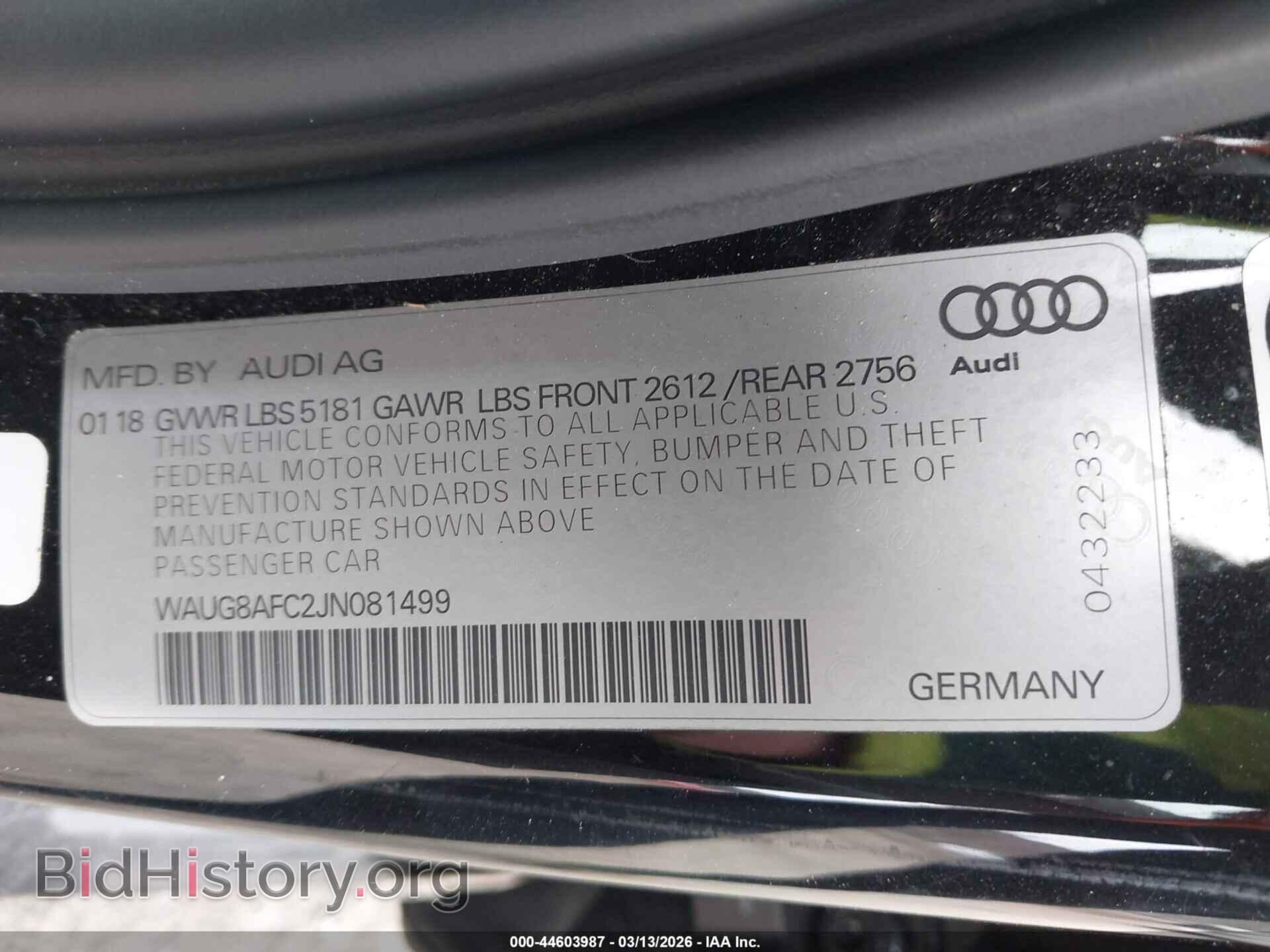 2018 AUDI A6 - VIN: WAUG8AFC2JN081499 - Фото 9
