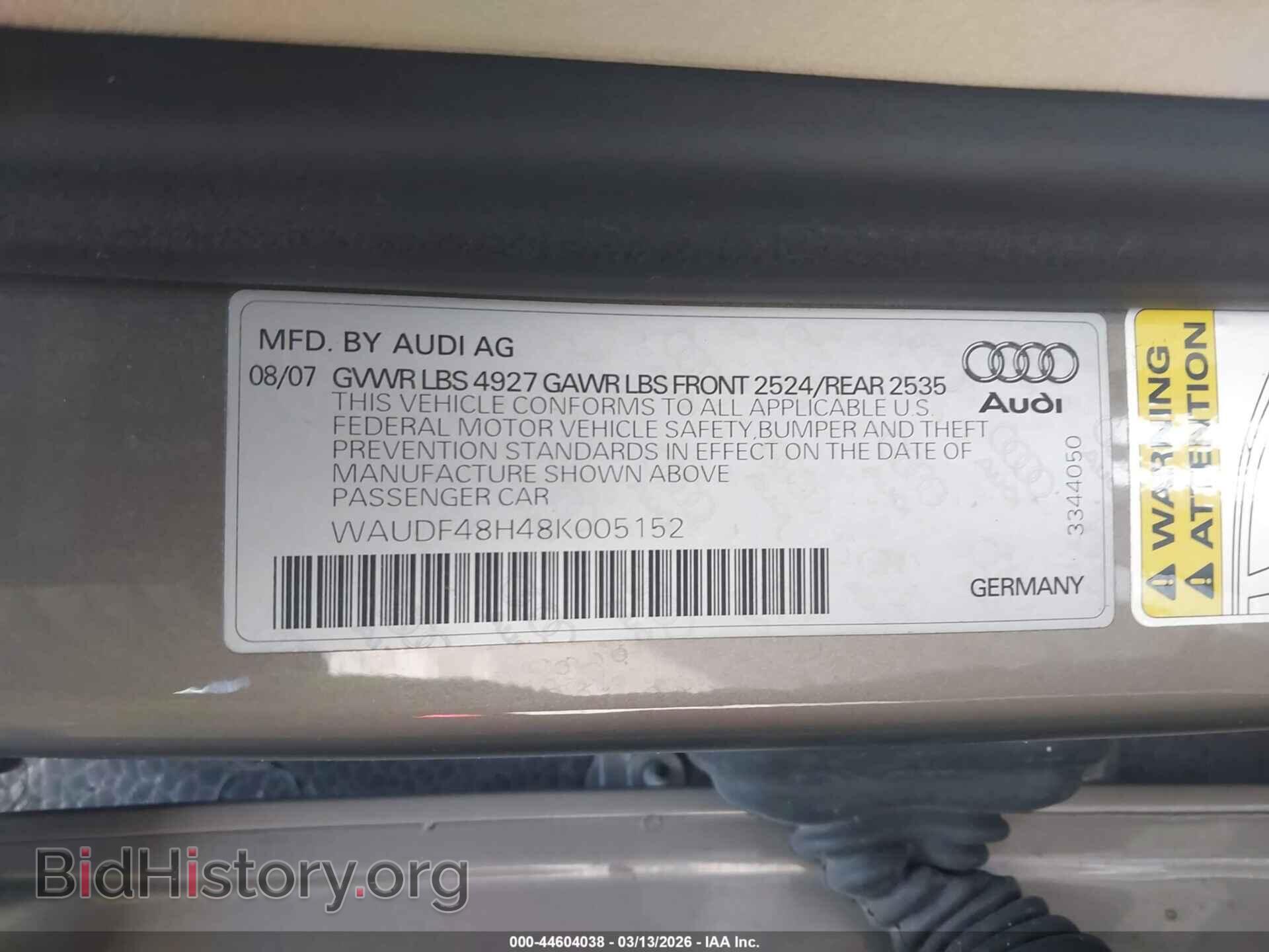 2008 AUDI A4 - VIN: WAUDF48H48K005152 - Фото 9