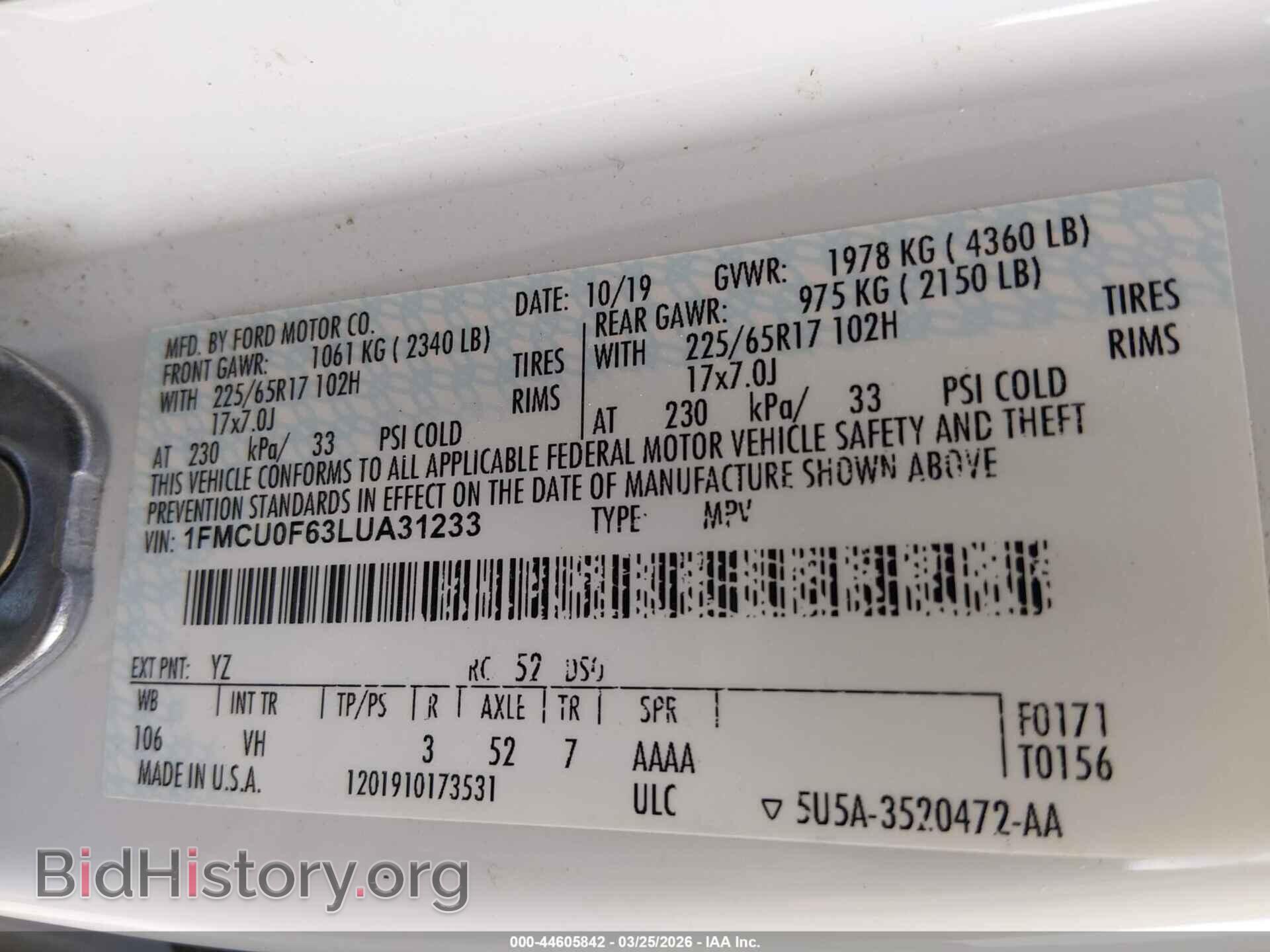 2020 FORD ESCAPE - VIN: 1FMCU0F63LUA31233 - Фото 9