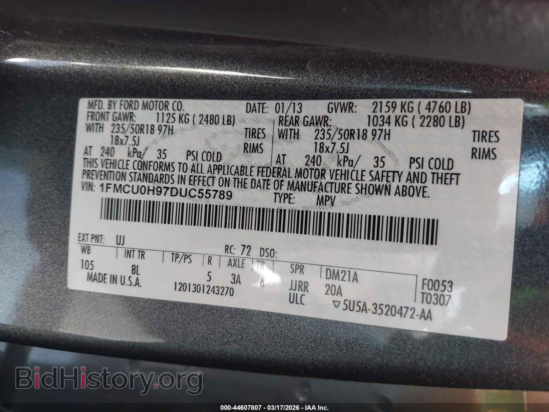 2013 FORD ESCAPE - VIN: 1FMCU0H97DUC55789 - Фото 9
