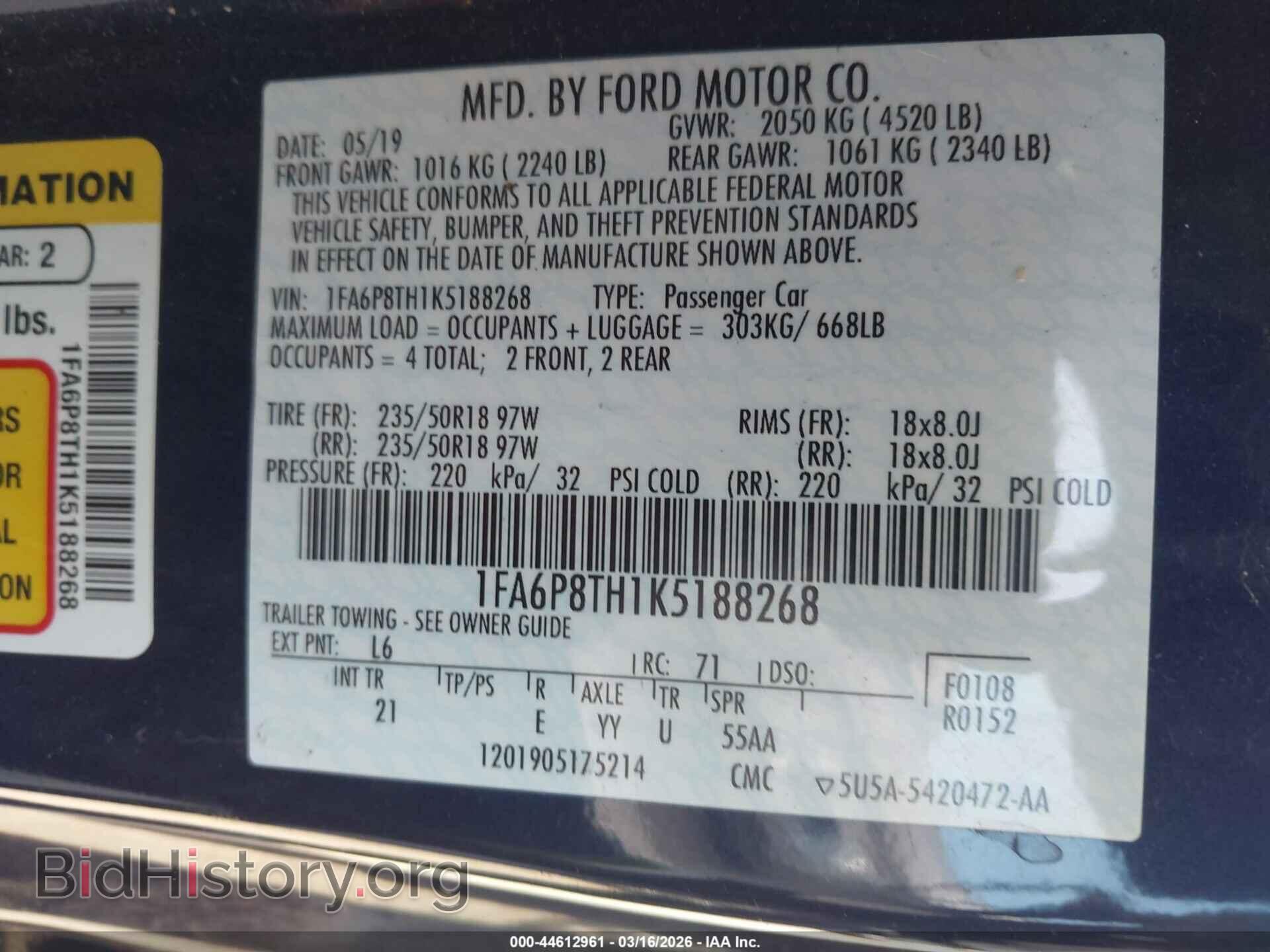 2019 FORD MUSTANG - VIN: 1FA6P8TH1K5188268 - Фото 9