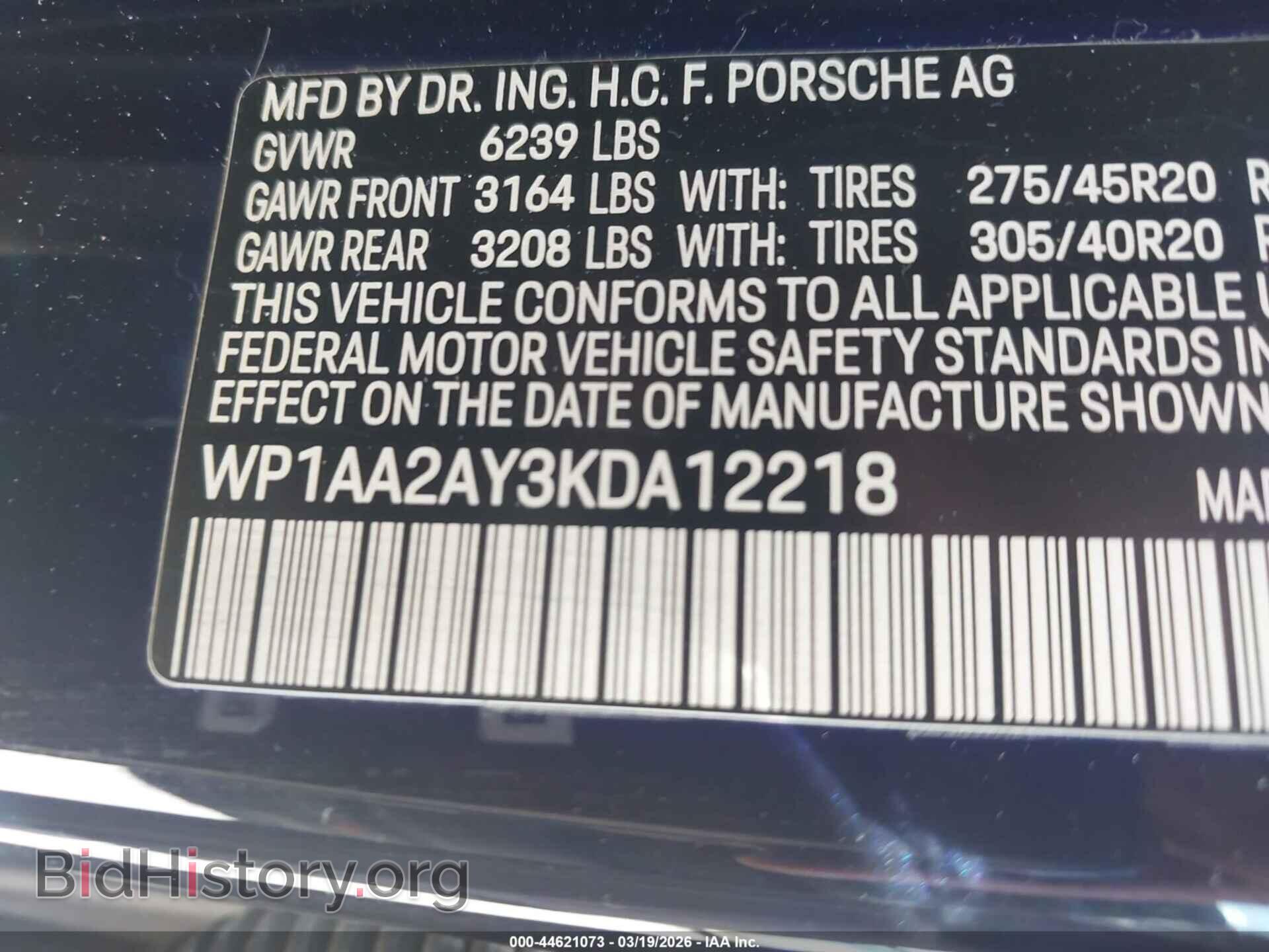 2019 PORSCHE CAYENNE - VIN: WP1AA2AY3KDA12218 - Фото 9