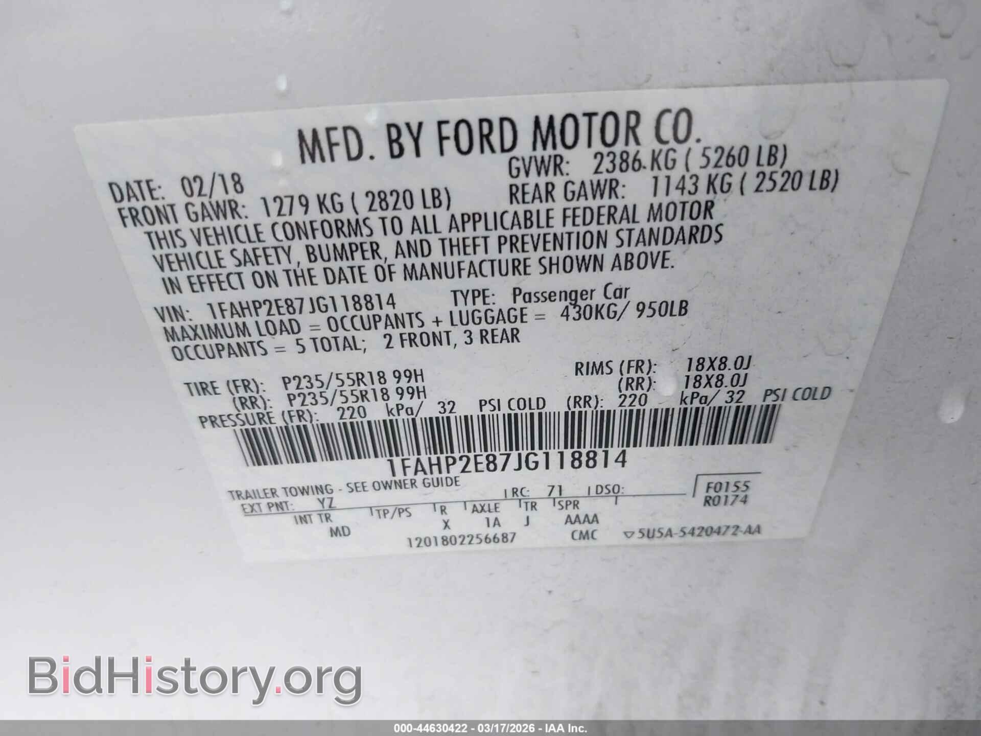2018 FORD TAURUS - VIN: 1FAHP2E87JG118814 - Photo 9