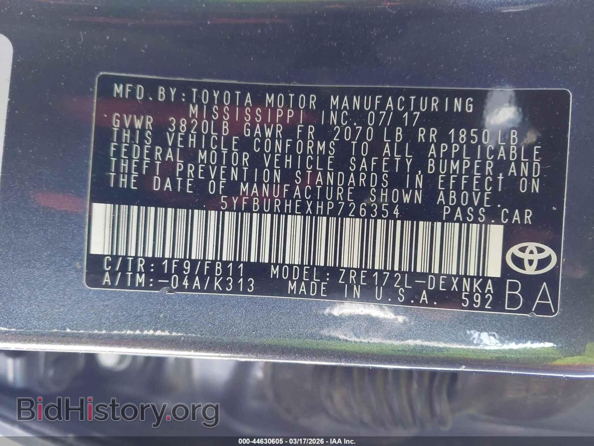 2017 TOYOTA COROLLA - VIN: 5YFBURHEXHP726354 - Фото 9