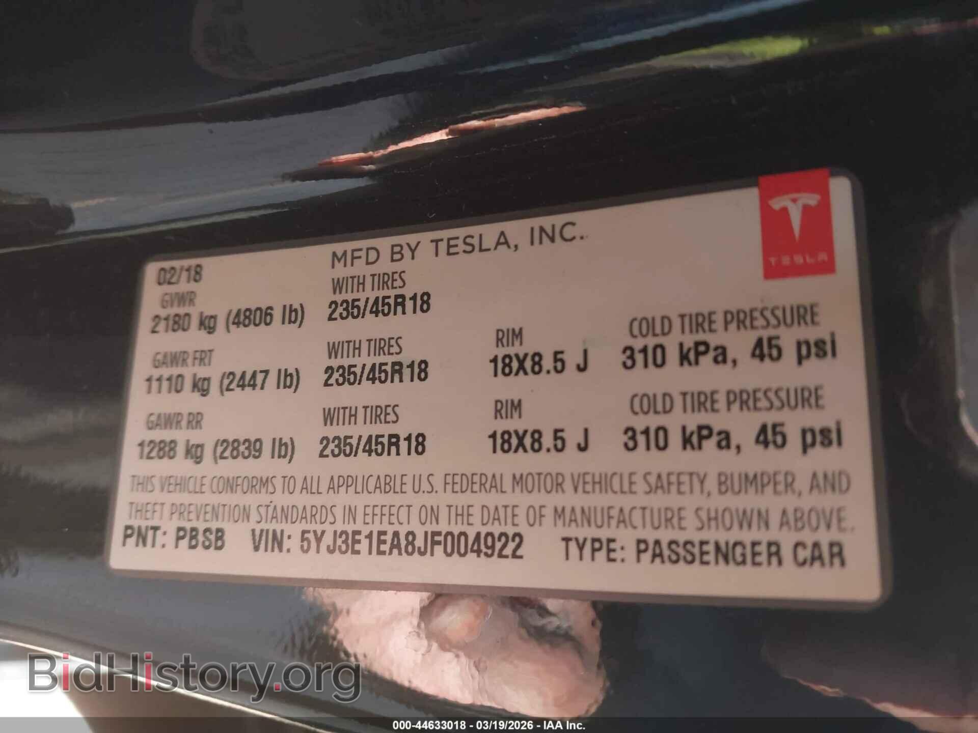 2018 TESLA MODEL 3 - VIN: 5YJ3E1EA8JF004922 - Фото 9