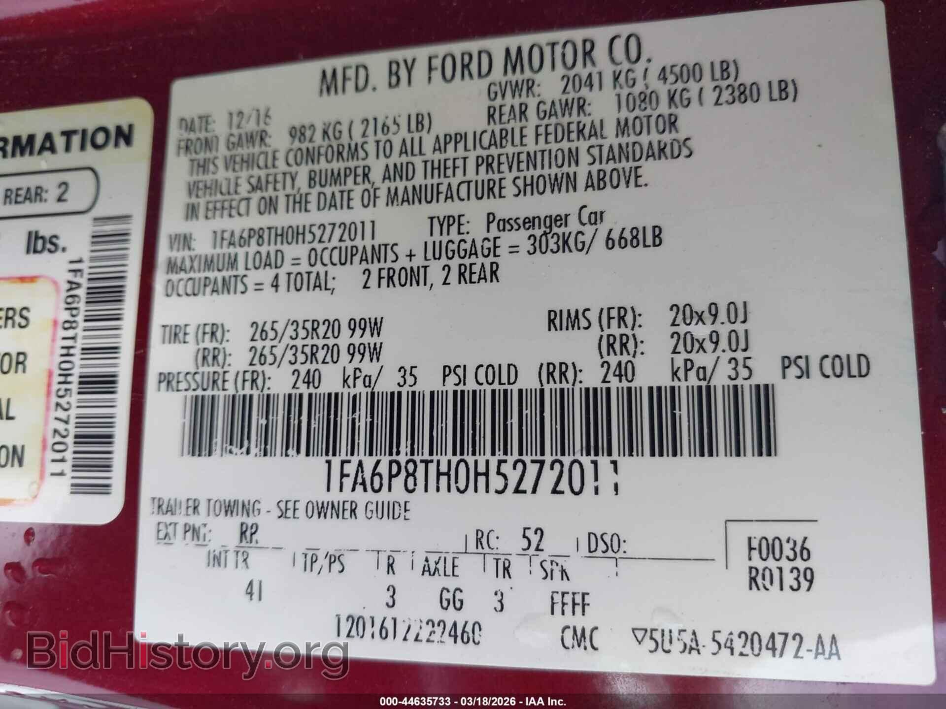 2017 FORD MUSTANG - VIN: 1FA6P8TH0H5272011 - Фото 9