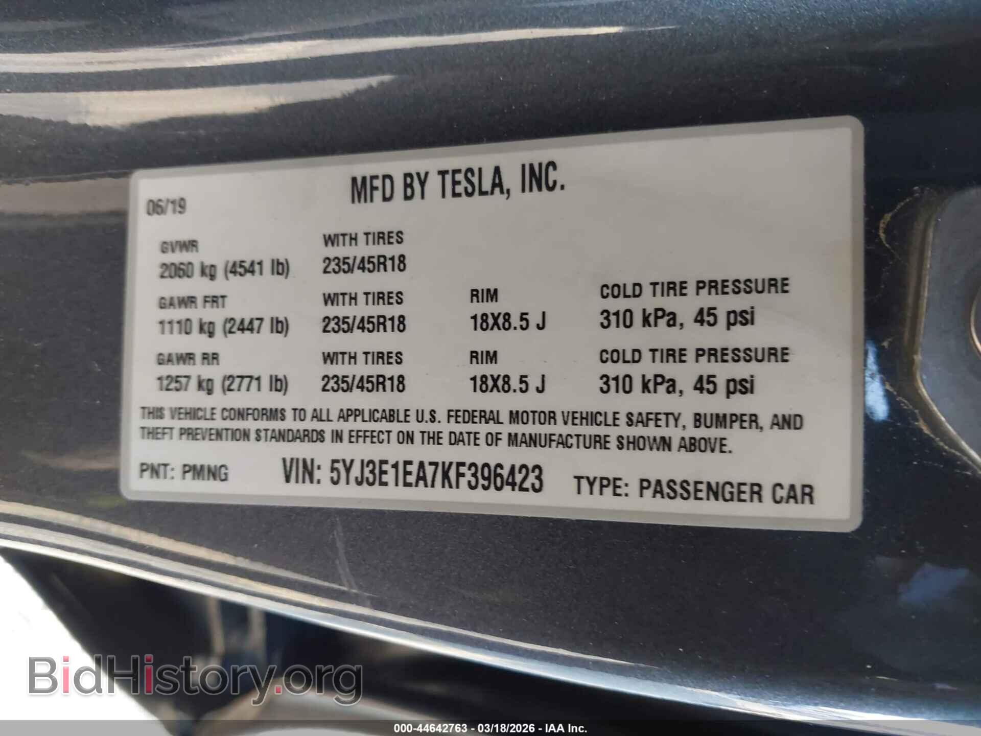 2019 TESLA MODEL 3 - VIN: 5YJ3E1EA7KF396423 - Photo 9